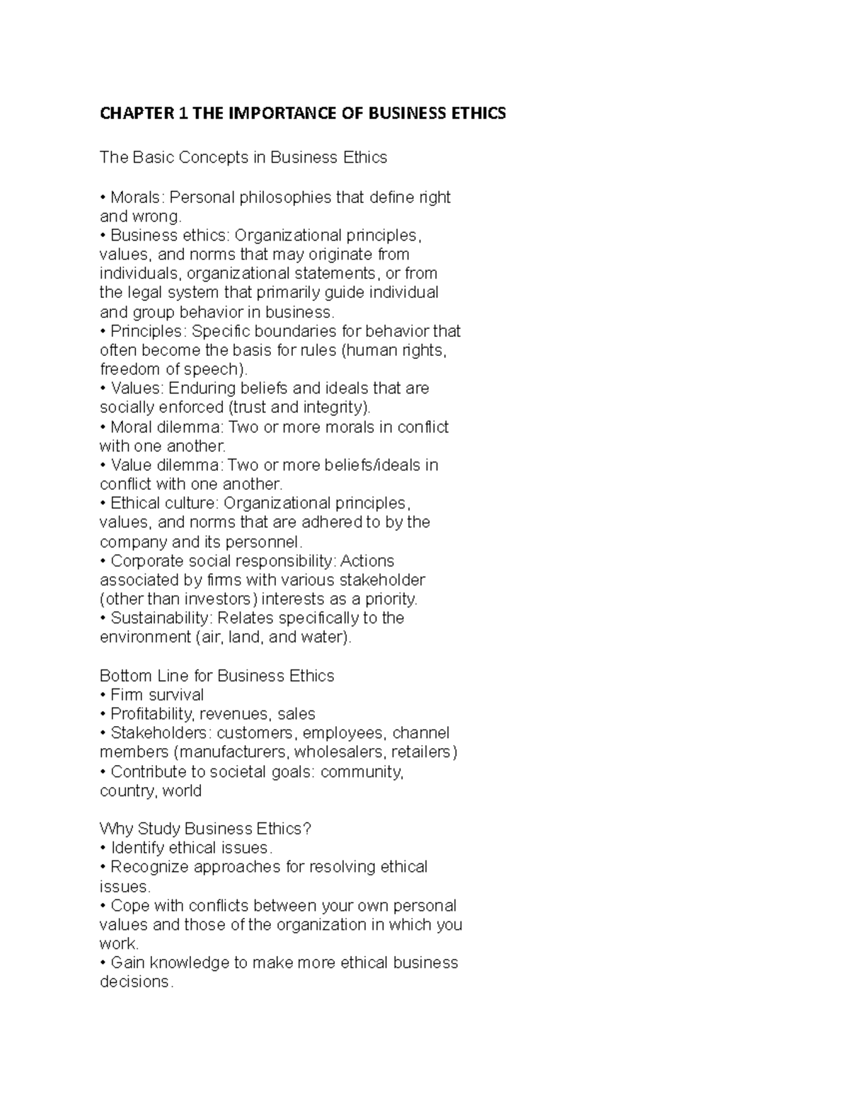BUS 101 Chapter 1: The Significance of Business Ethics in Practice ...