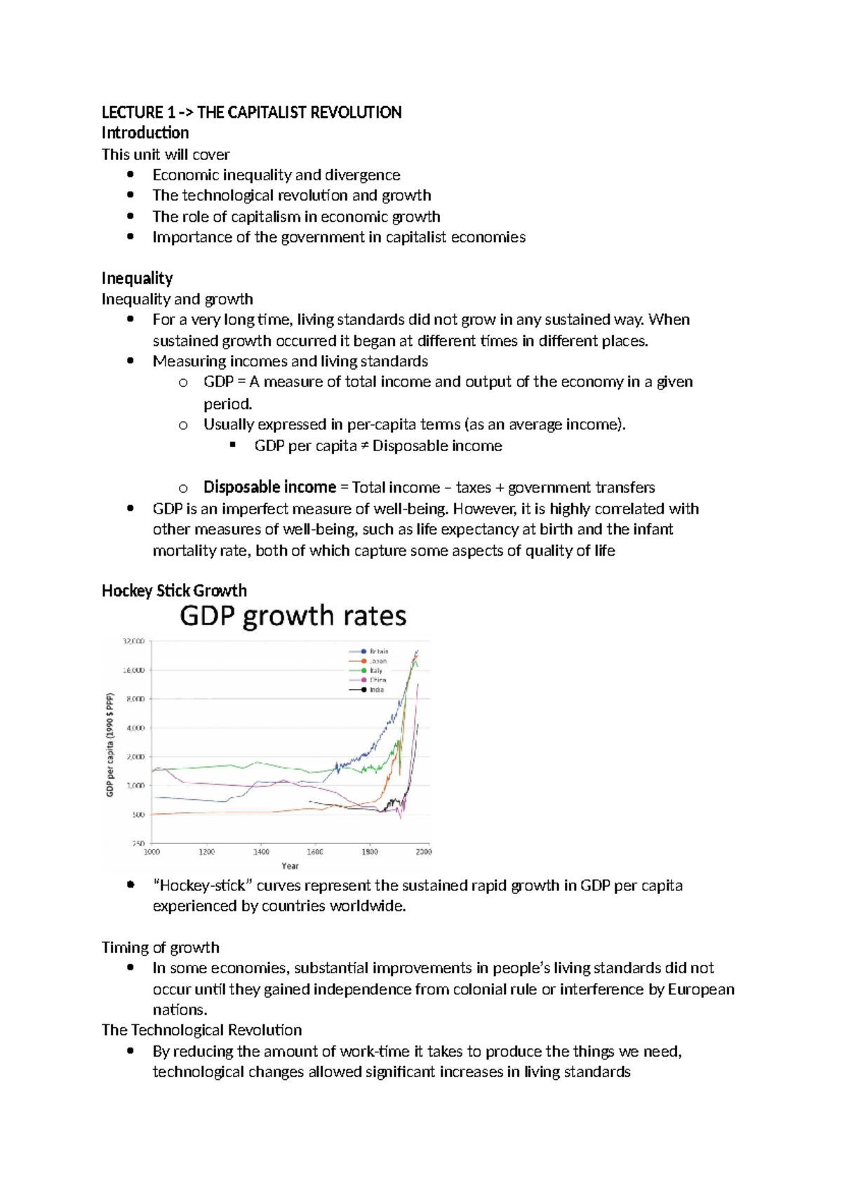 ECON1020 Lecture Notes: The Capitalist Revolution & Economic Growth ...