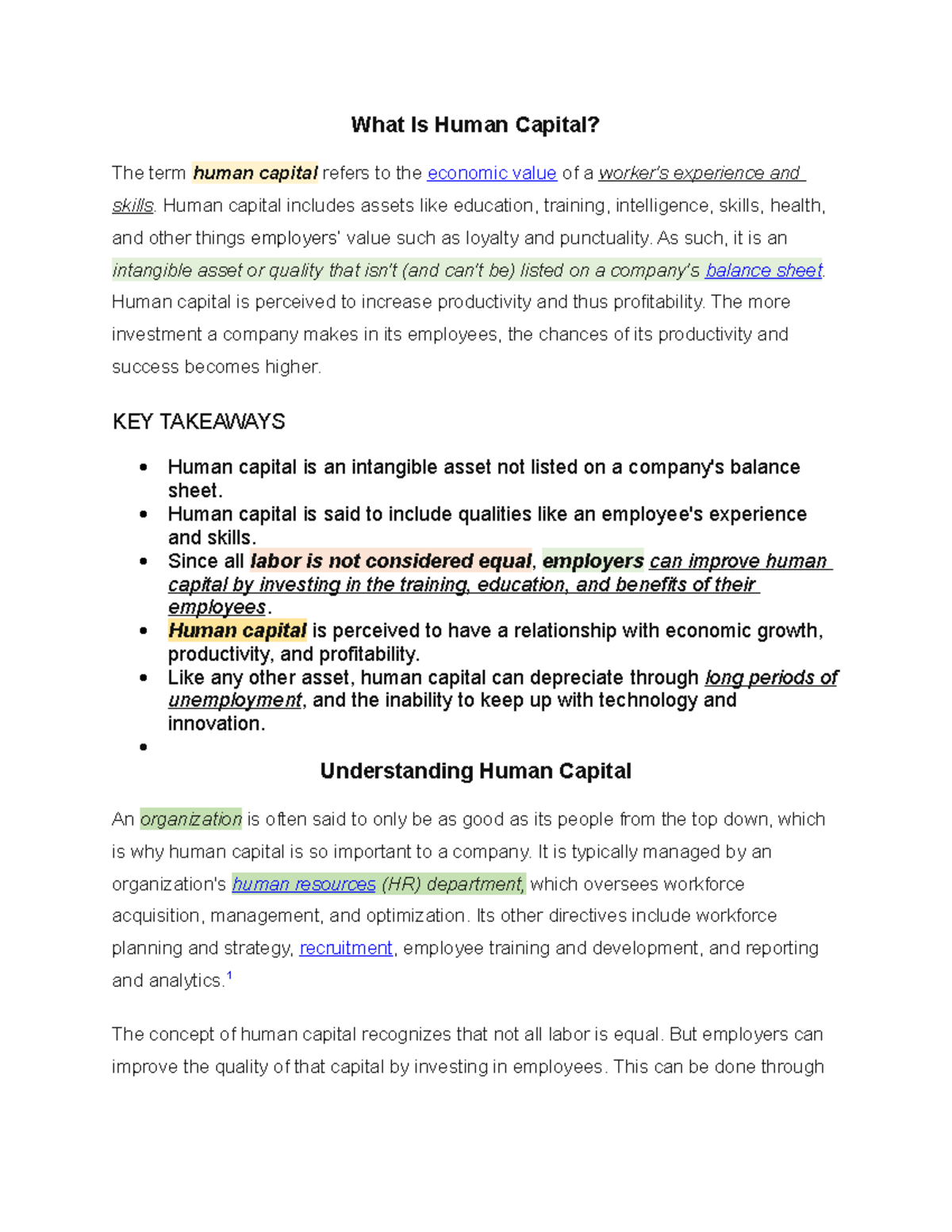 Economic Development: The Role of Human Capital in Growth - Studocu