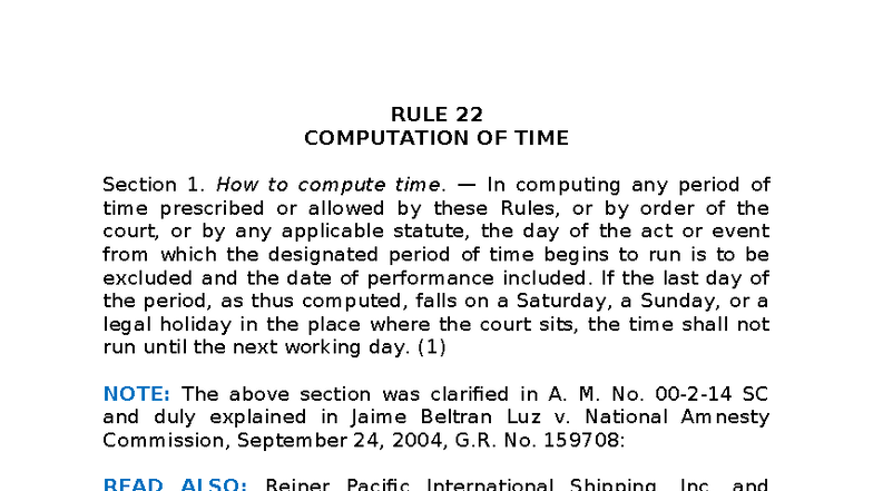 RULE 22: Computation of Time for Civ Pro Assignment - Studocu