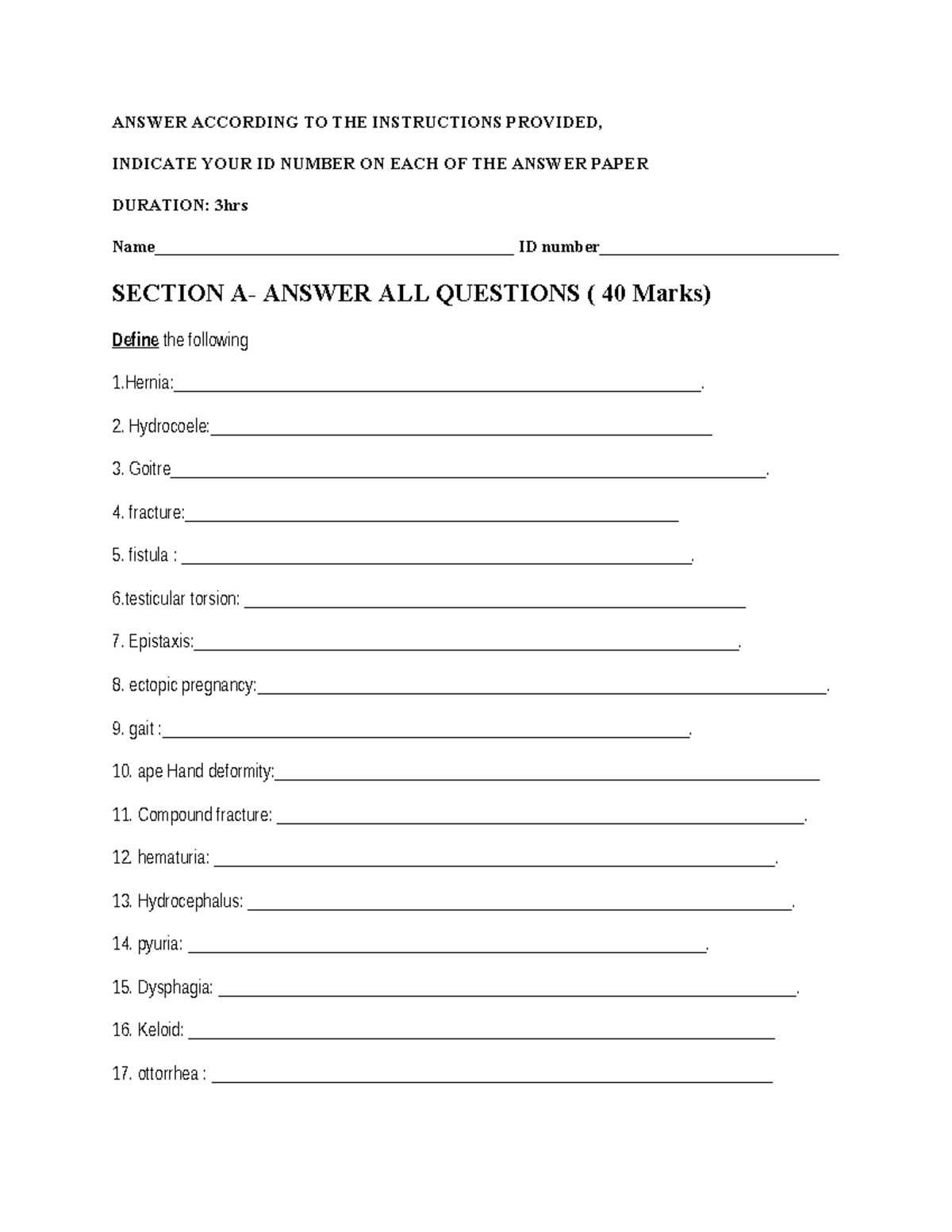 3RD YEAR 2024 Surgery Paper I - Exam Questions & Guidelines - Studocu