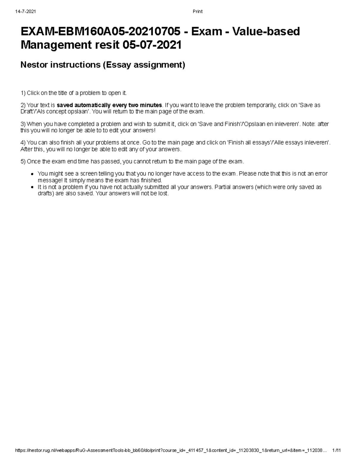 VBM 2020-2021 Resit Exam Instructions & Example Answers (Final ...