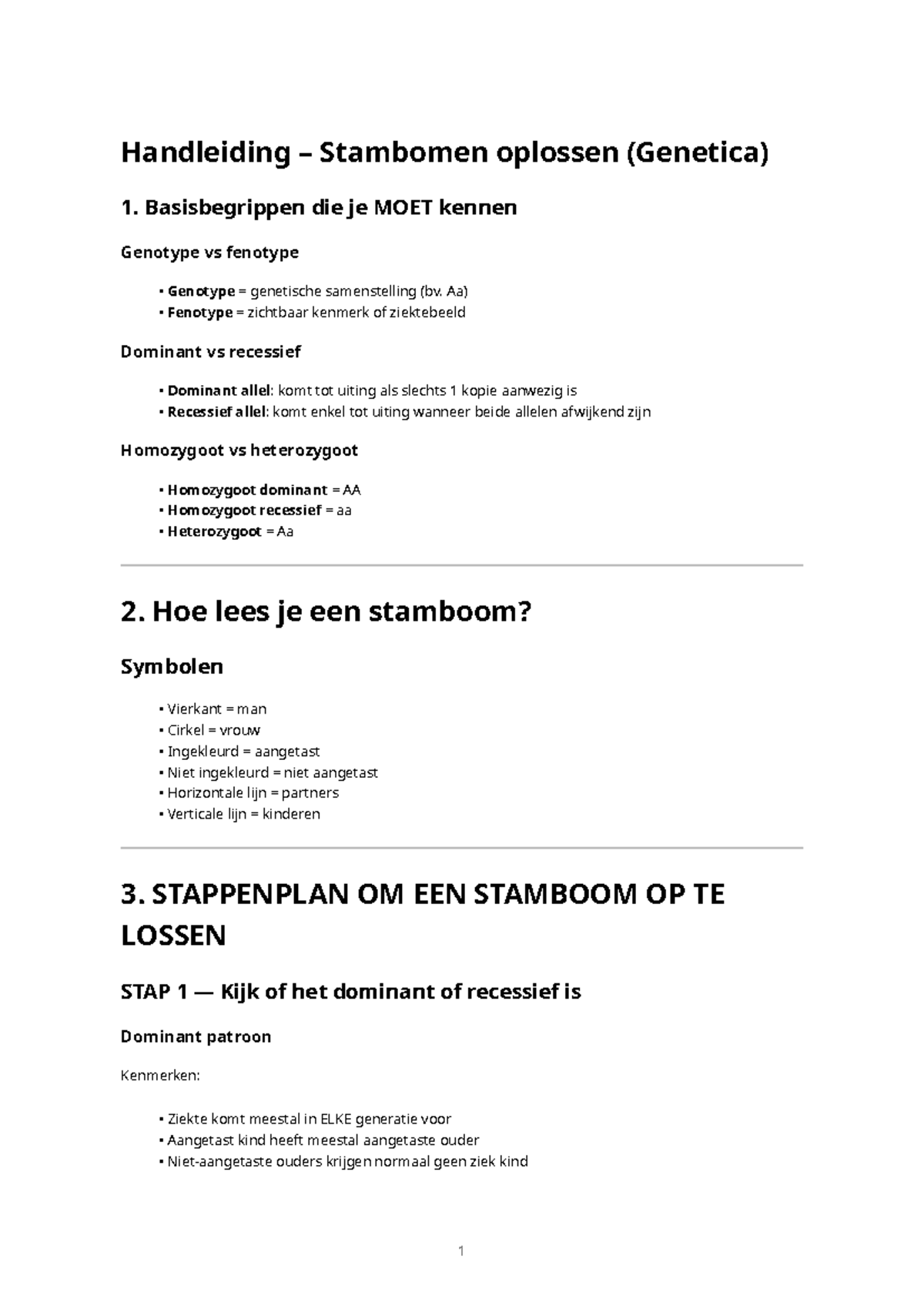 Handleiding Stambomen Oplossen (Genetica) - Basisbegrippen en ...