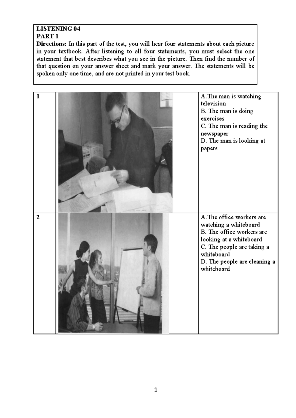 Listening 04 - Test Directions and Sample Questions - Studocu