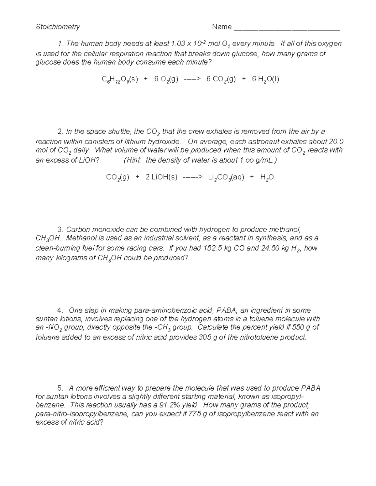 Stoichiometry Practice Problems - 13Stoic - Studocu