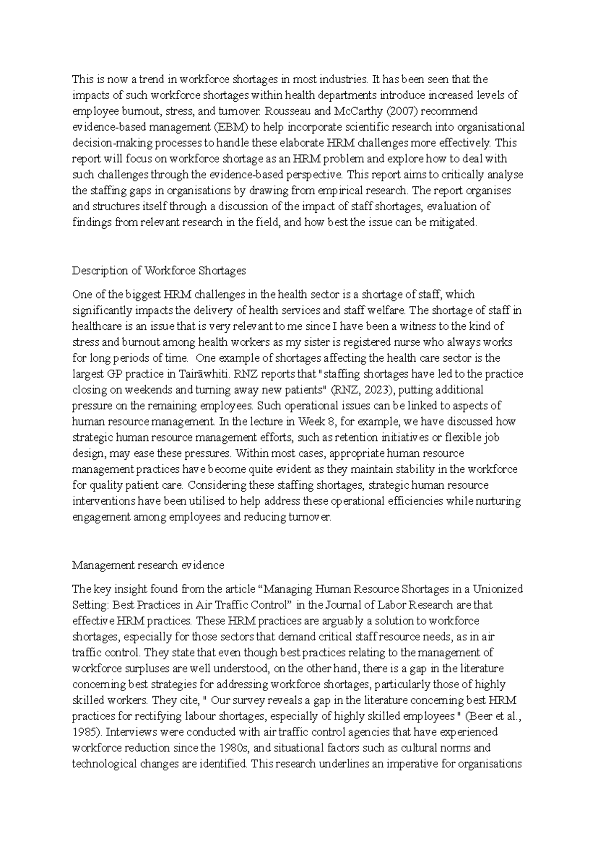 Mant101: Addressing Workforce Shortages in Healthcare HRM Challenges ...