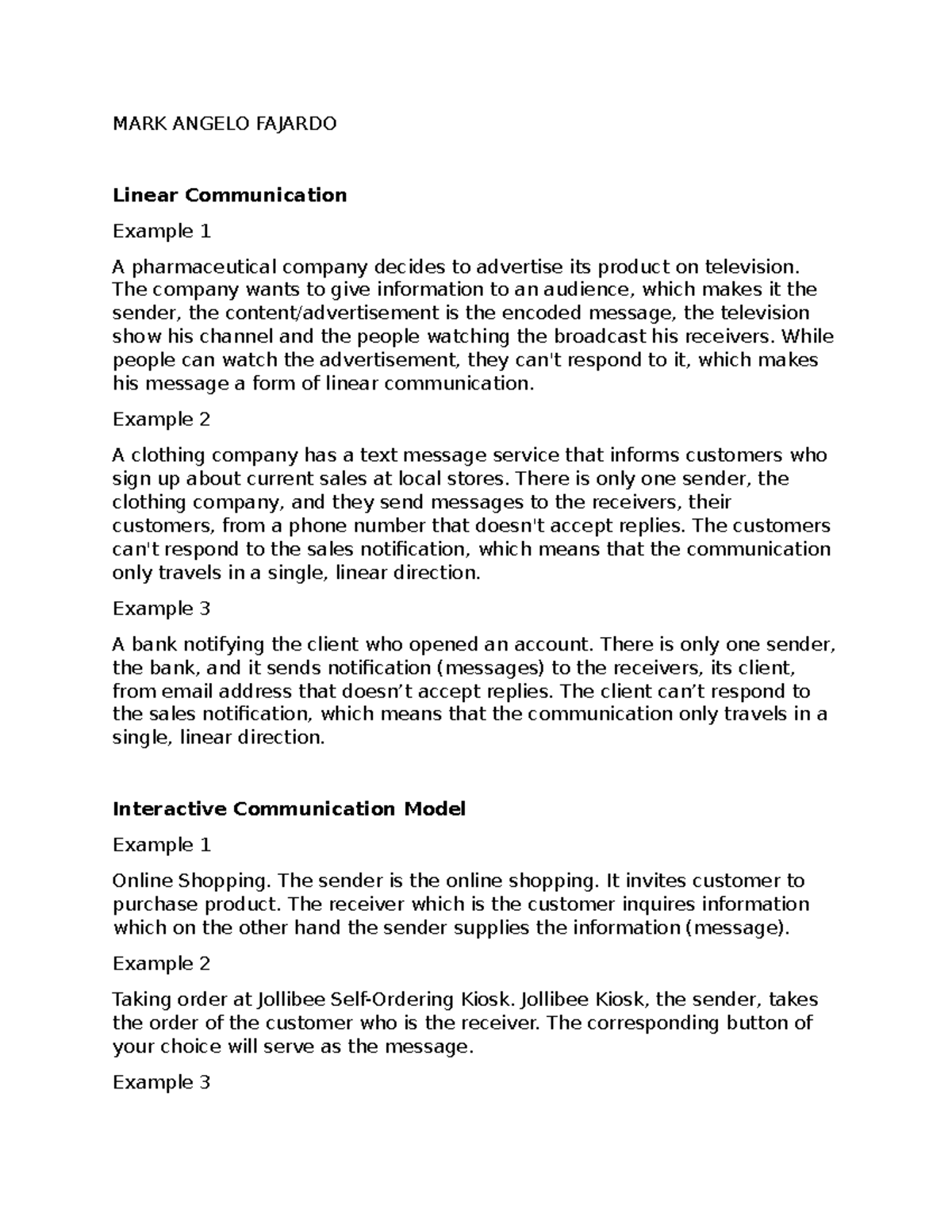 3-models - communication - MARK ANGELO FAJARDO Linear Communication ...