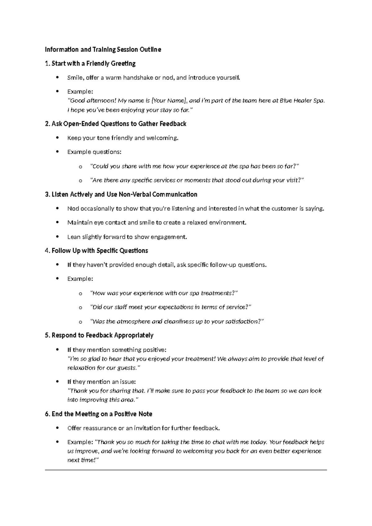Information and Training Session Outline - Start with a Friendly ...