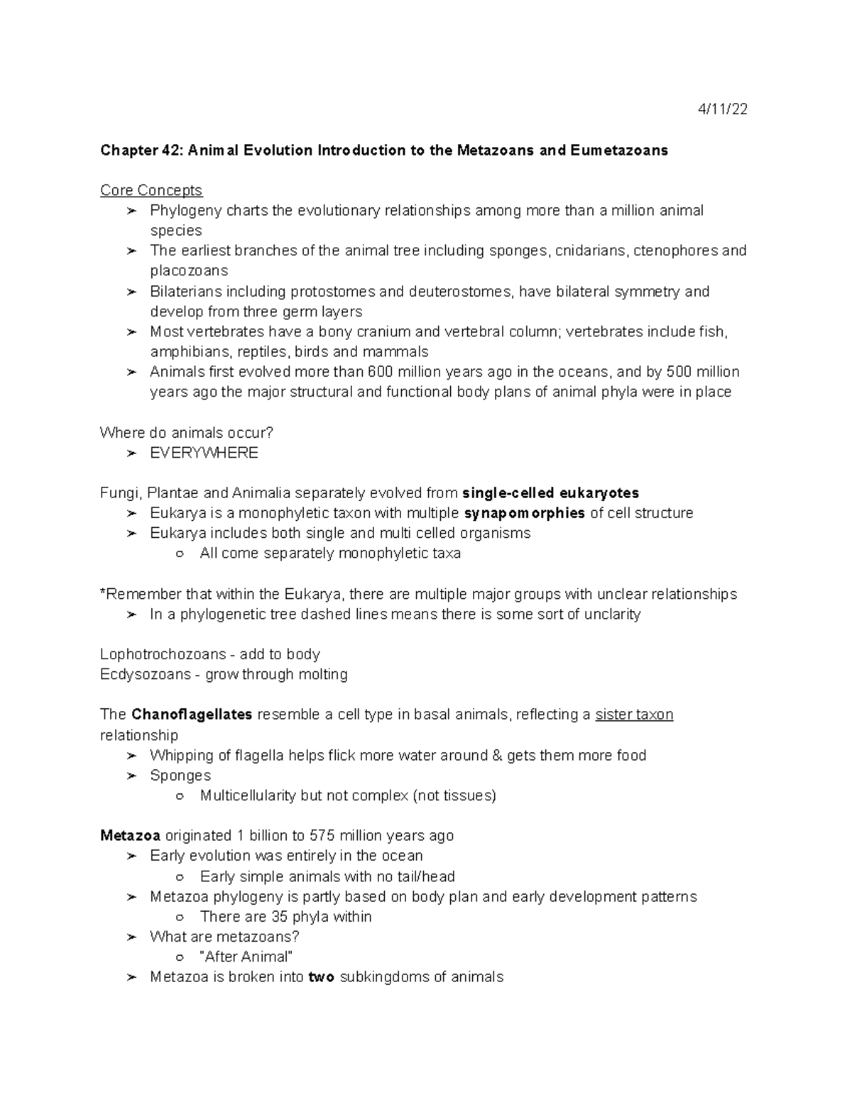 Bio 1108: Comprehensive Study Guide for Exam 3 on Animal Evolution ...