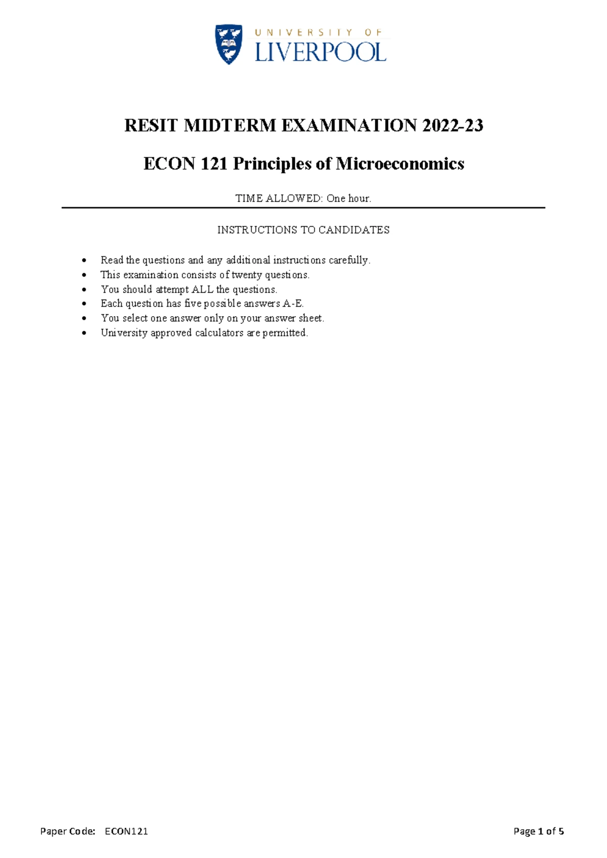 ECON121 Mock Exam - Principles of Microeconomics Preparation 2025 - Studocu