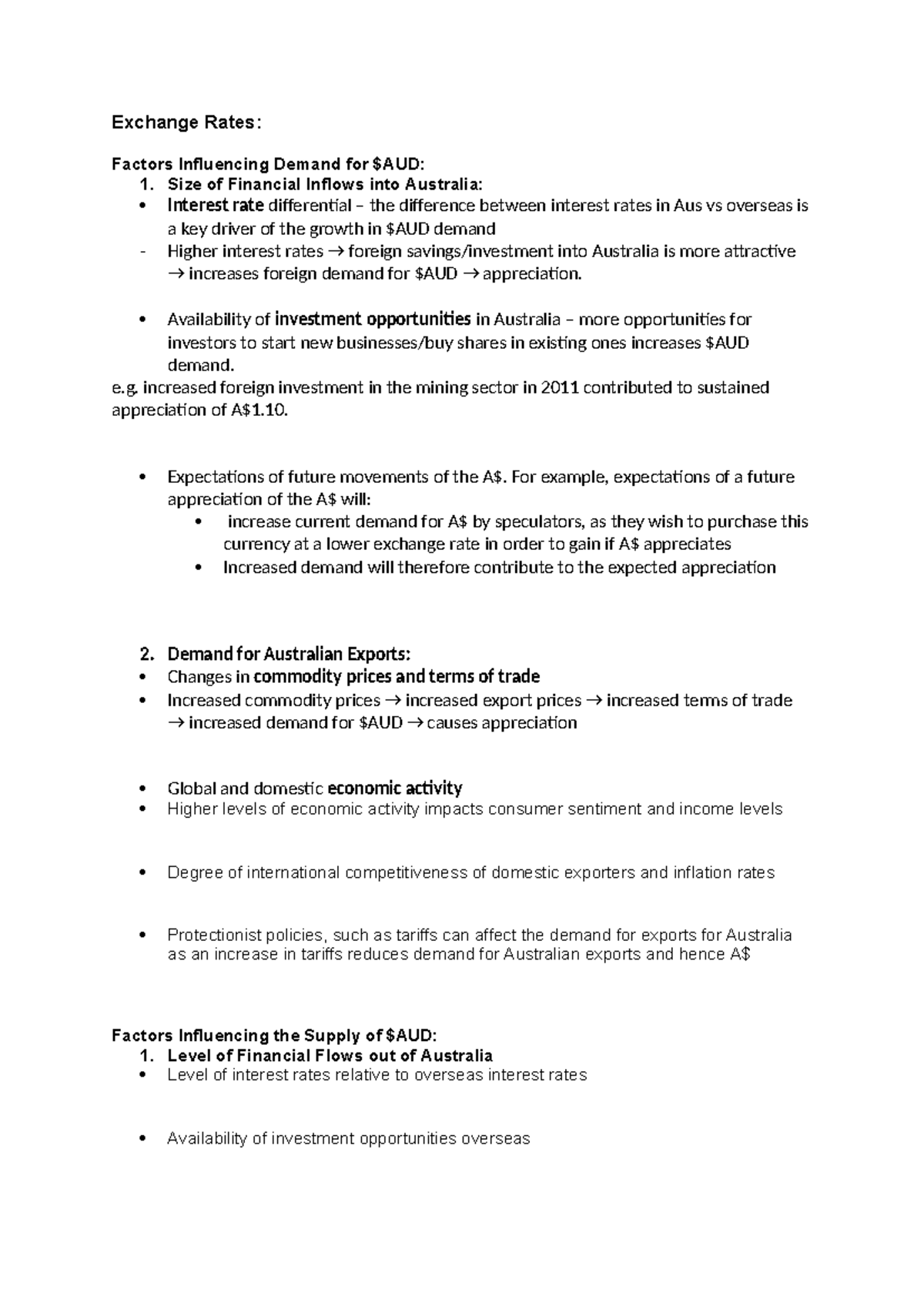 Exchange Rates: Factors Influencing Demand & Supply Notes - Studocu