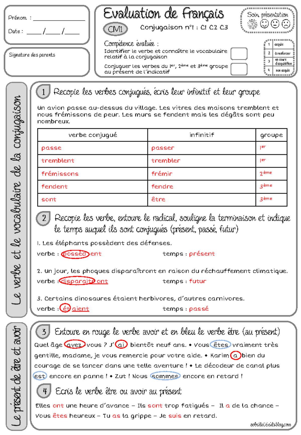 Correction de Conjugaison n°1 - C1 C2 C (Cours) - Studocu