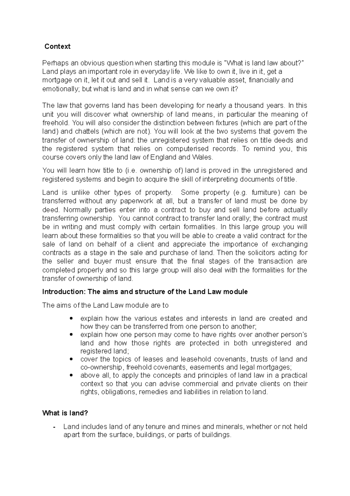 Land Law - Unit 1 - Introduction to Key Concepts in Land Law - Studocu