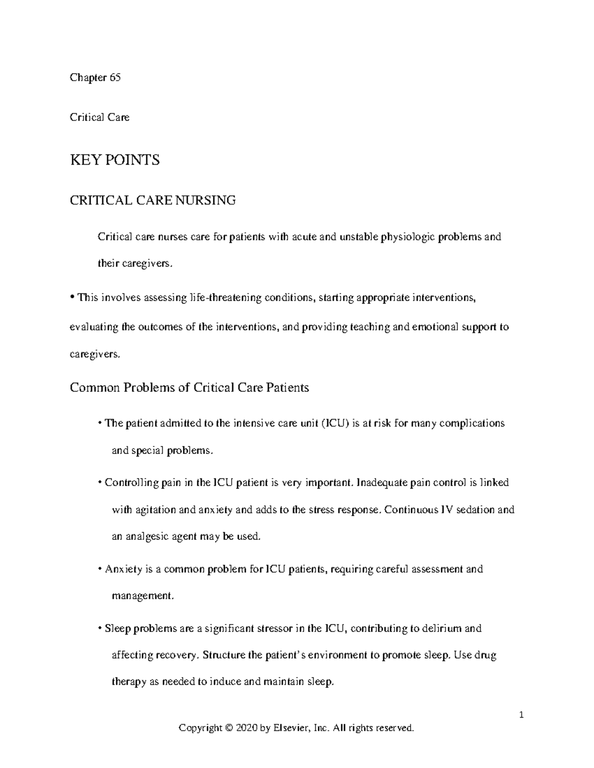 Chapter 065 - Critical Care Notes - 1 Chapter 65 Critical Care KEY ...