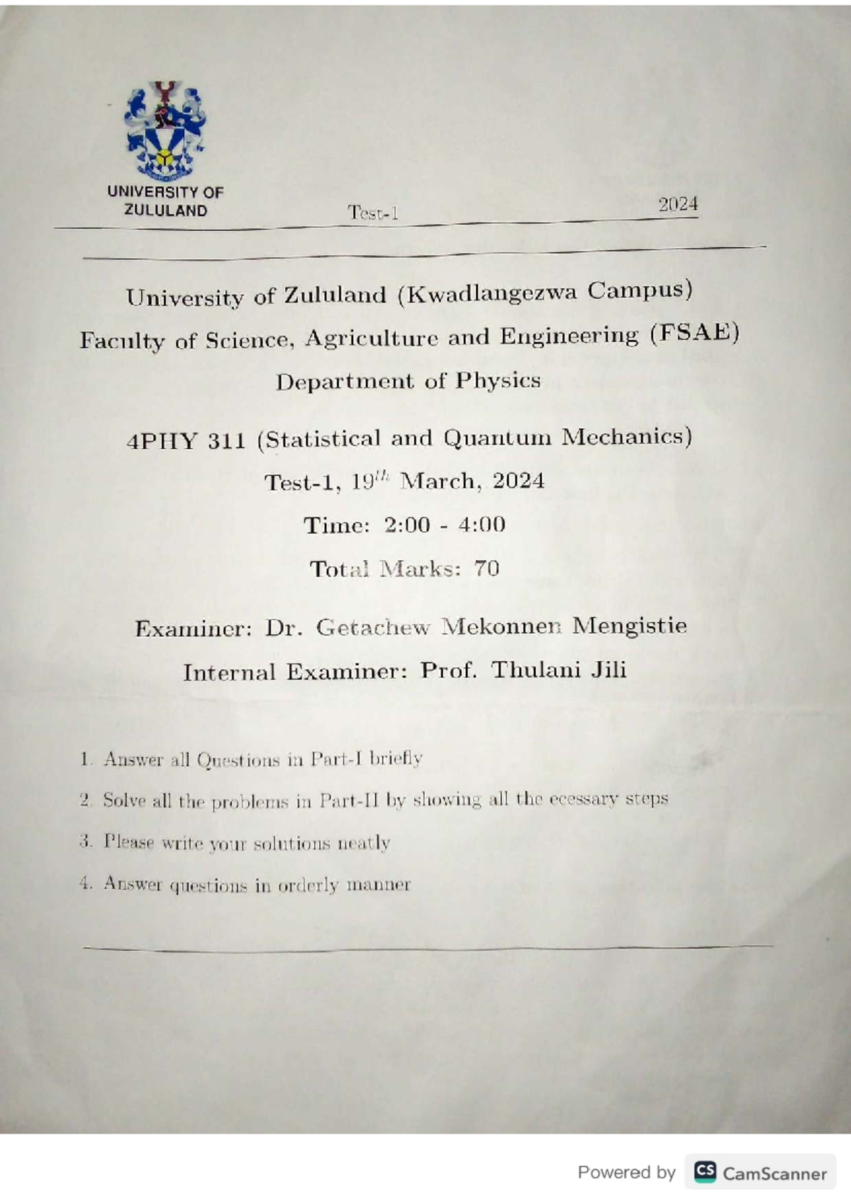 4PHY 311 Final Exam 2024: Statistical and Quantum Mechanics - Studocu