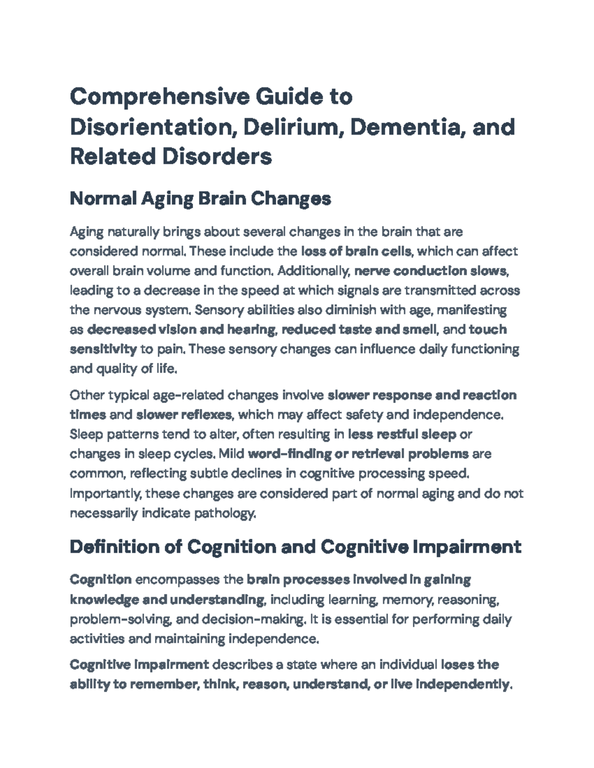 Comprehensive Overview of Disorientation, Delirium, and Dementia ...
