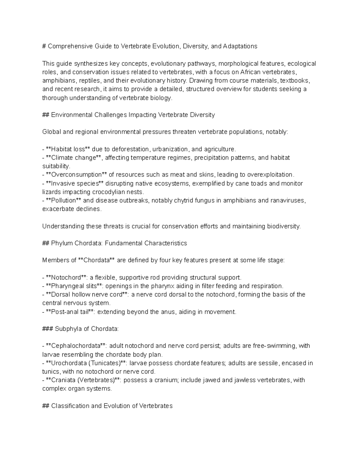 Comprehensive Overview of Vertebrate Evolution and Diversity (ZEN ...