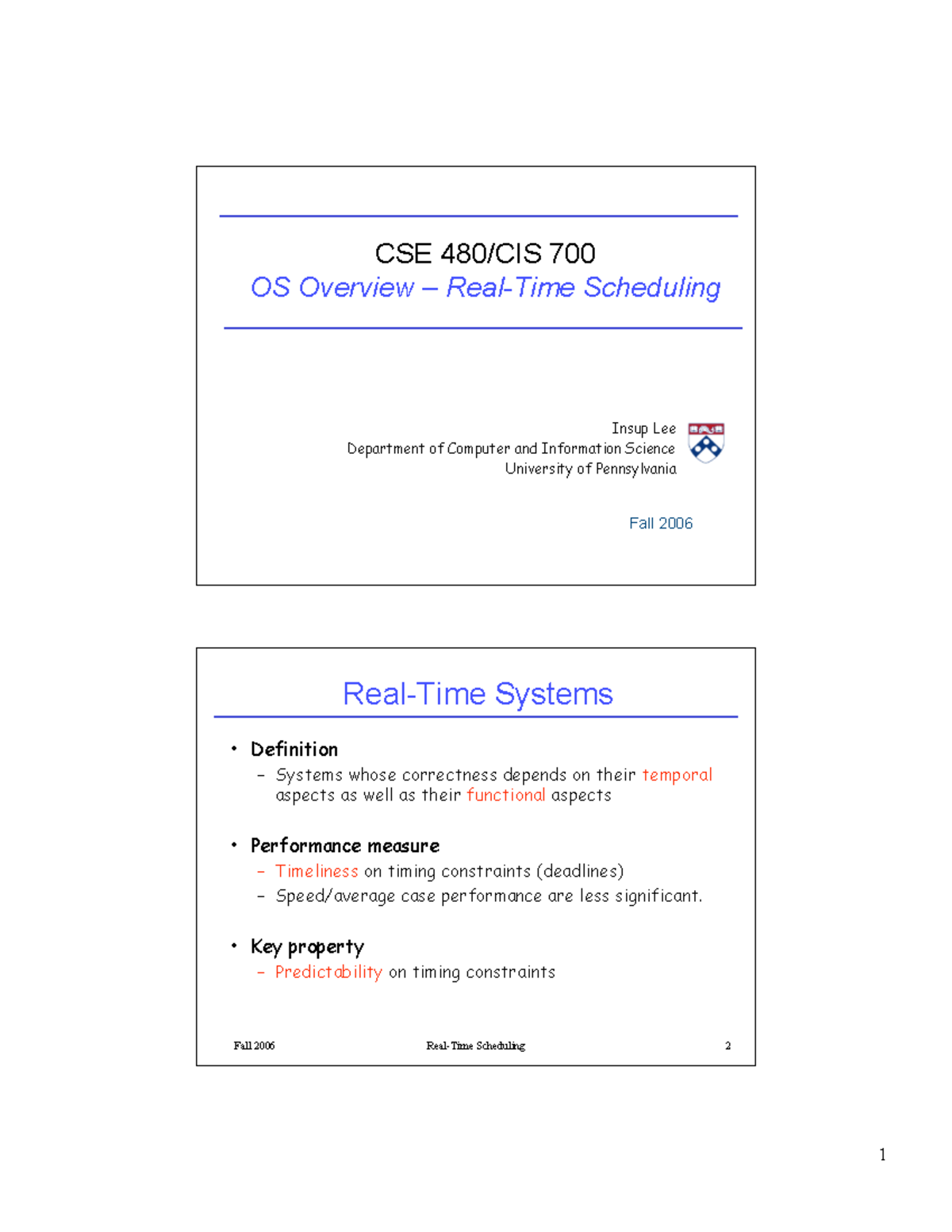 CSE 700 Fall 2006 Lecture Notes on Real-Time Scheduling Concepts - Studocu