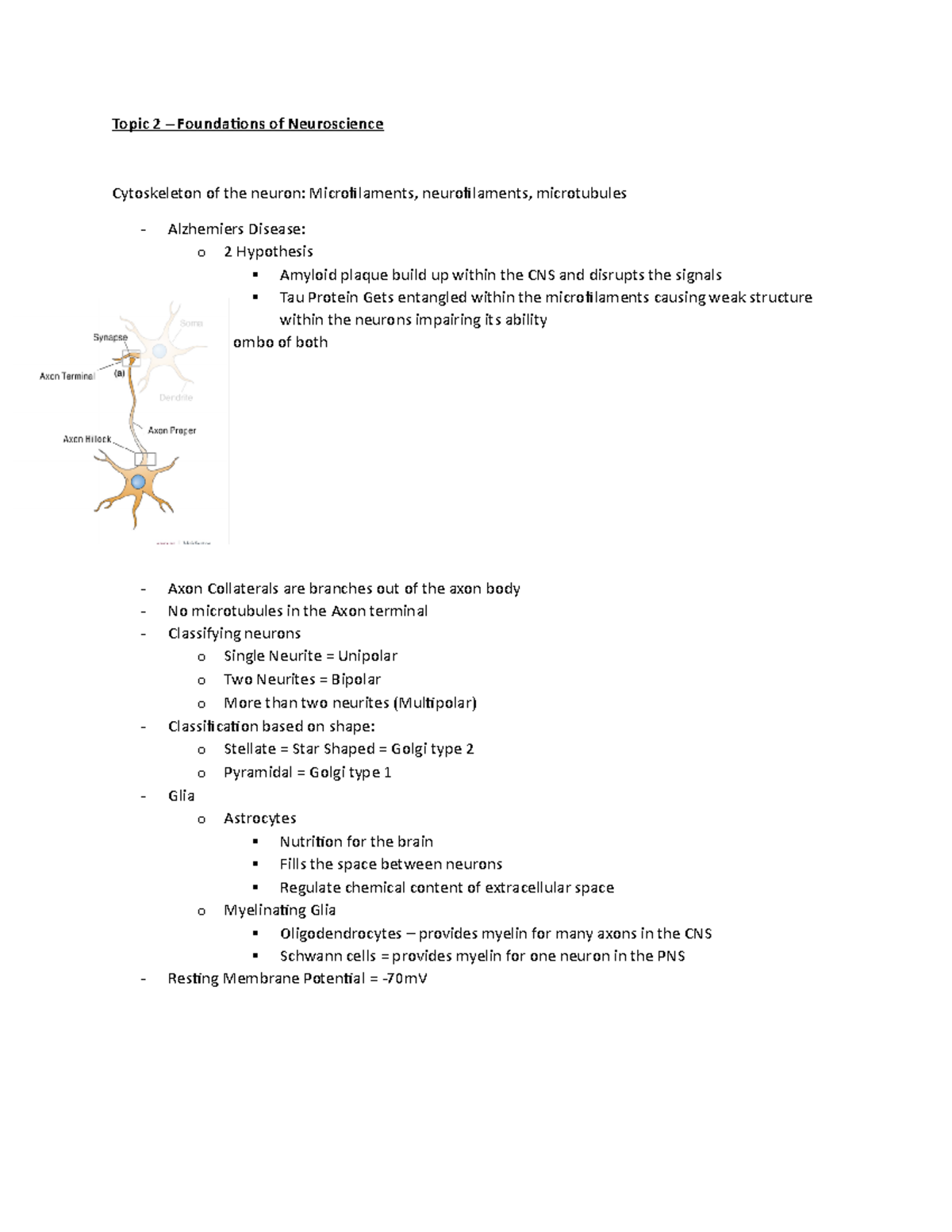 Midterm Study Notes for Neuroscience - Topic 2: Foundations of ...