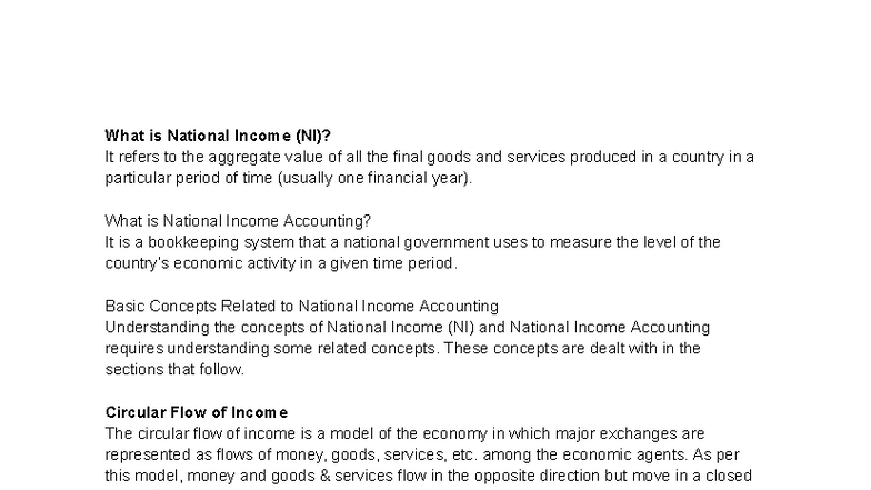 Unit 4: Understanding National Income (NI) and Its Accounting - Studocu