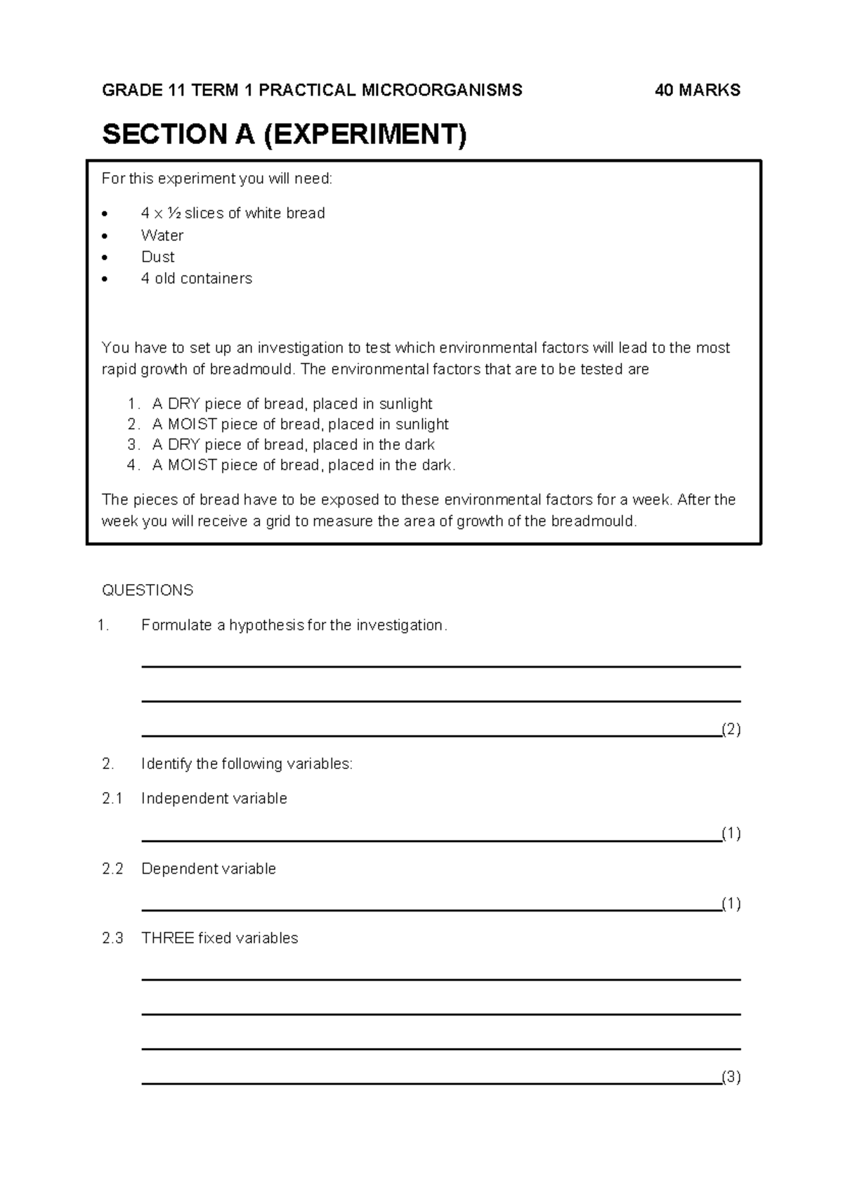 GRADE 11 TERM 1 MICROORGANISMS PRACTICAL EXPERIMENT GUIDE - Studocu