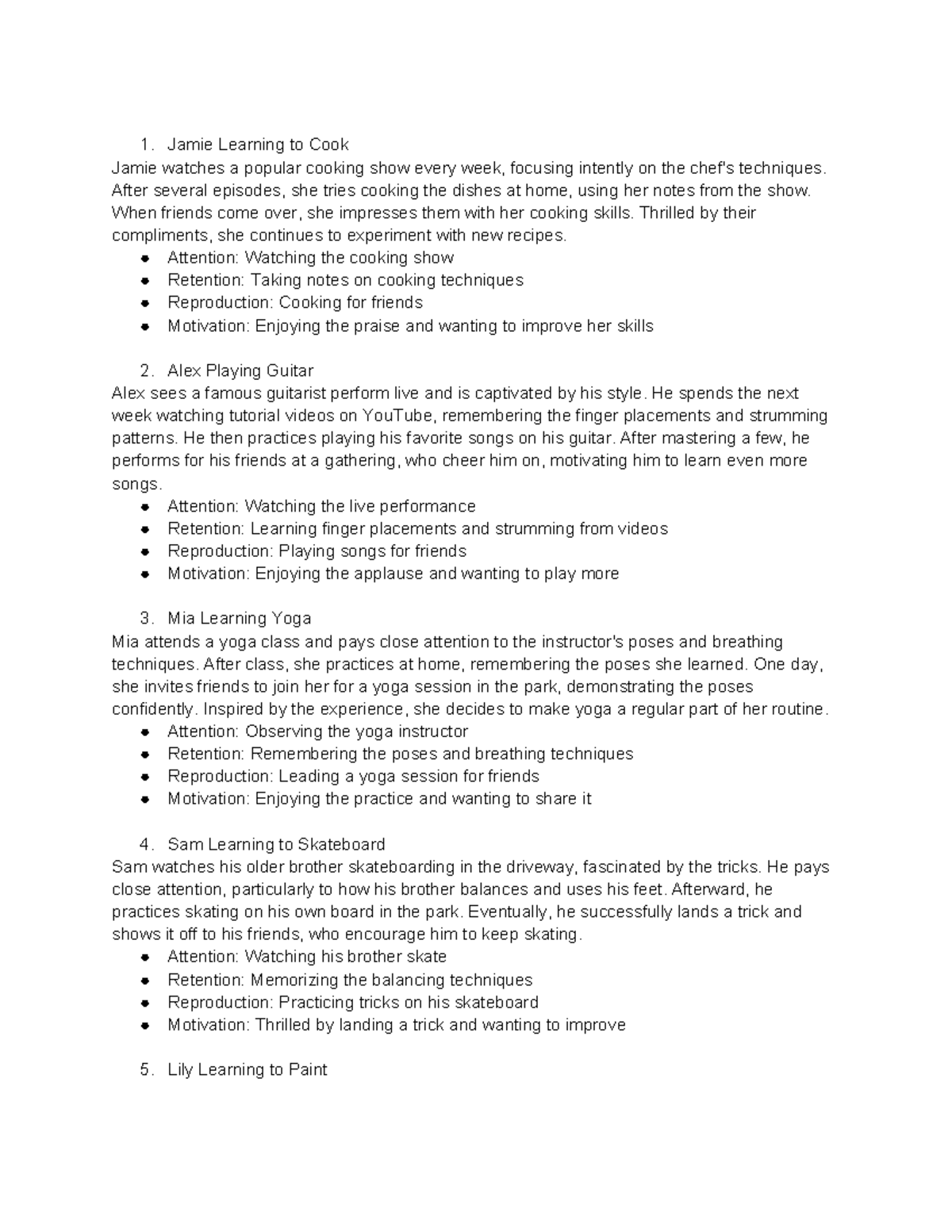 Observational Learning Activity - Jamie Learning to Cook Jamie watches ...