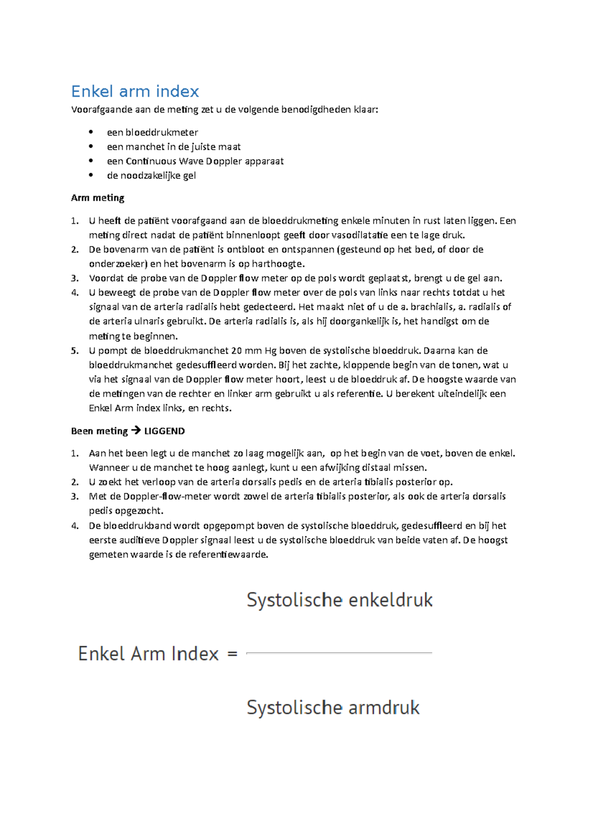 EAI Meting: Stappen voor Enkel Arm Index Bepaling en Procedure ...