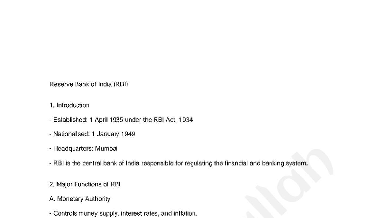 RBI Functions Overview - VVV - Studocu