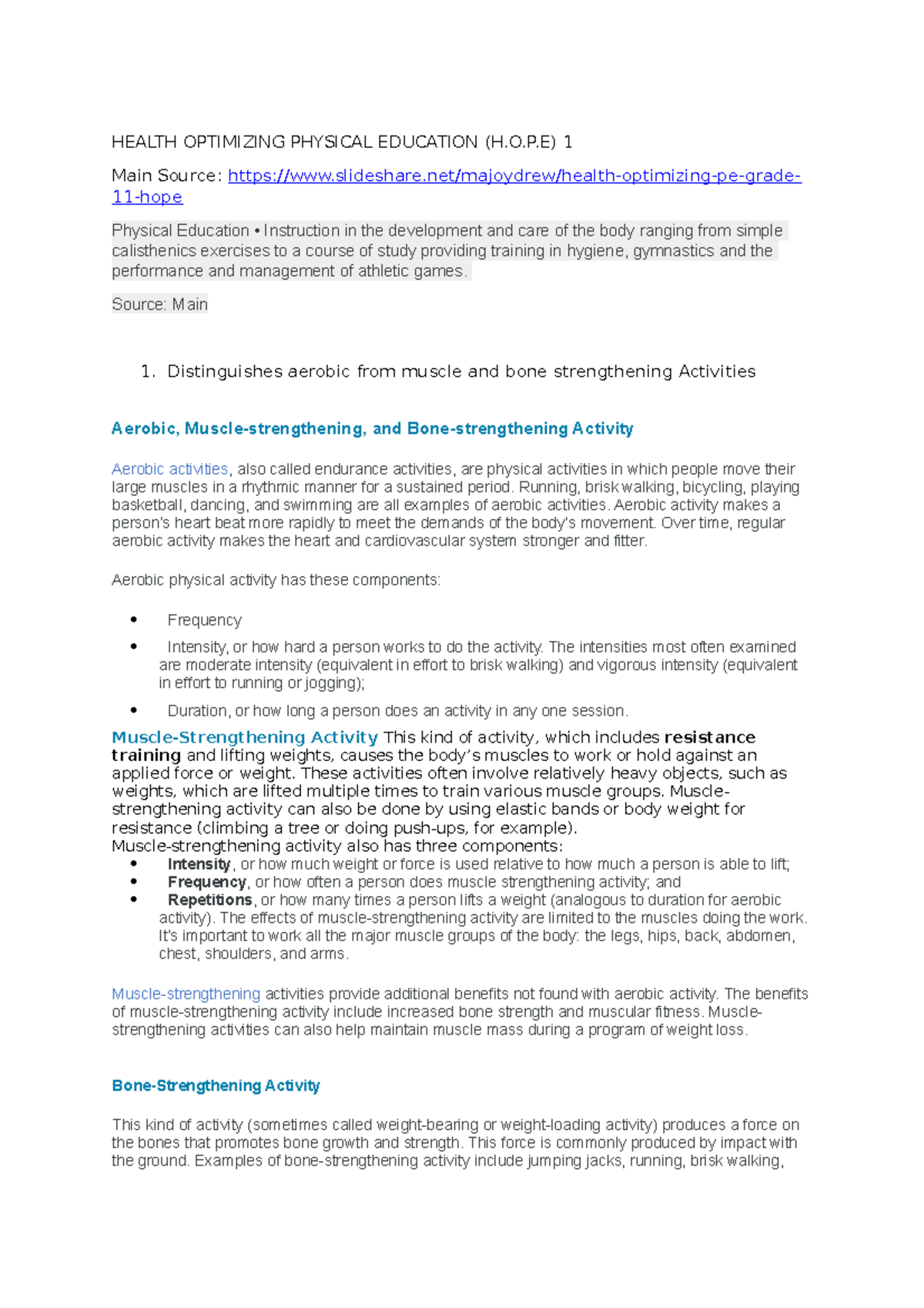 H.O.P.E. 1: Comprehensive Guide to Health-Optimizing Physical Education ...