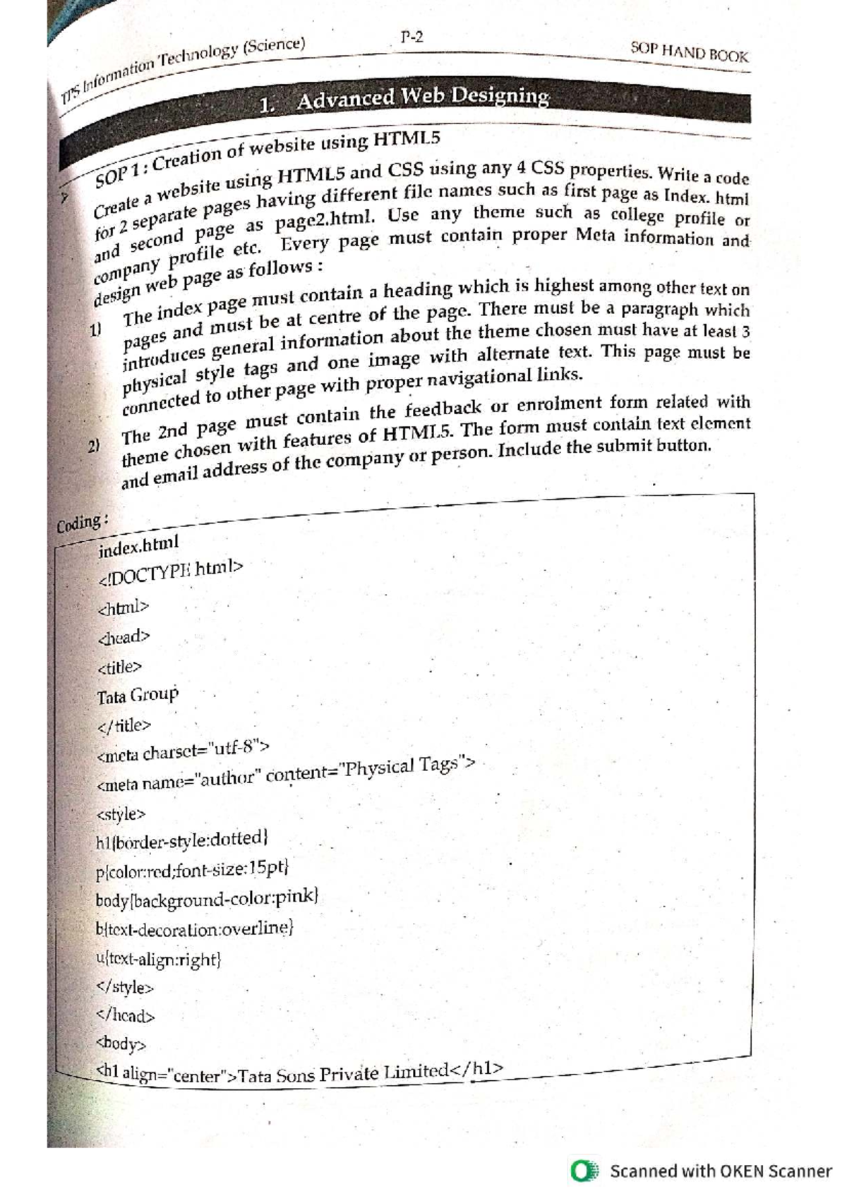 TPS Information Technology (Science) SOP: Advanced Web Design & HTML5 ...