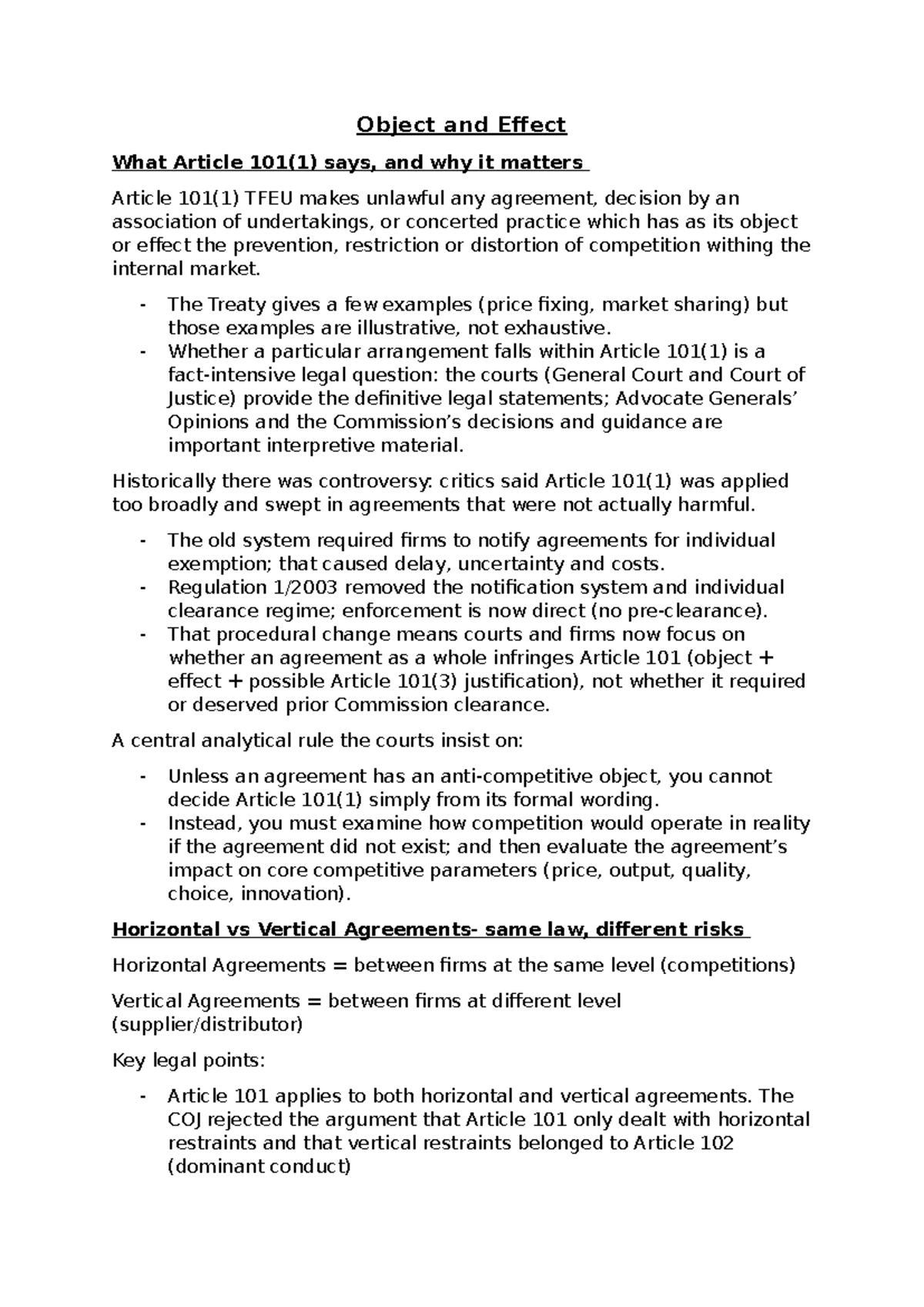 Anticompetitive Agreements: Understanding Object and Effect under ...