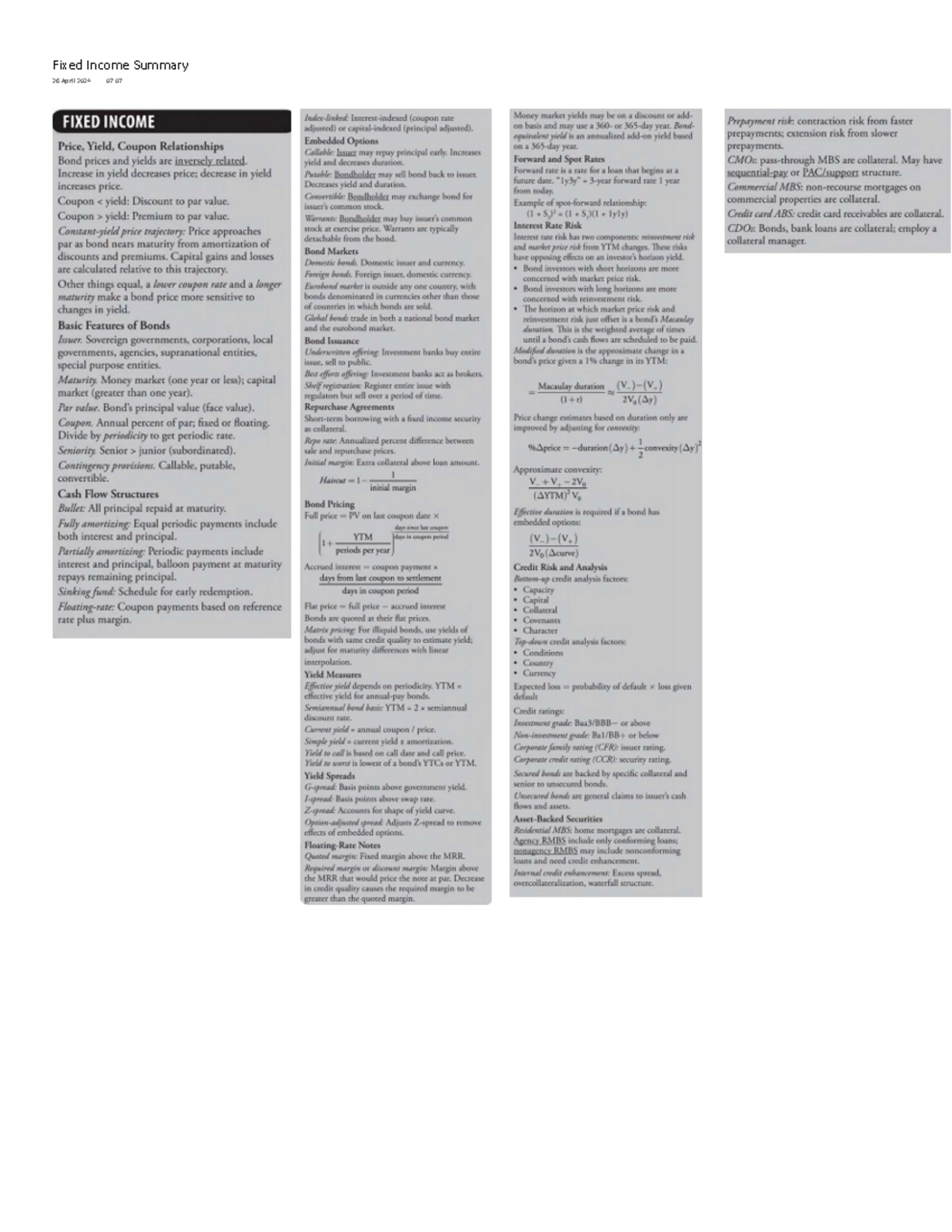 Fixed Income Summary Notes - CFA Level 1 Exam Prep - Studocu