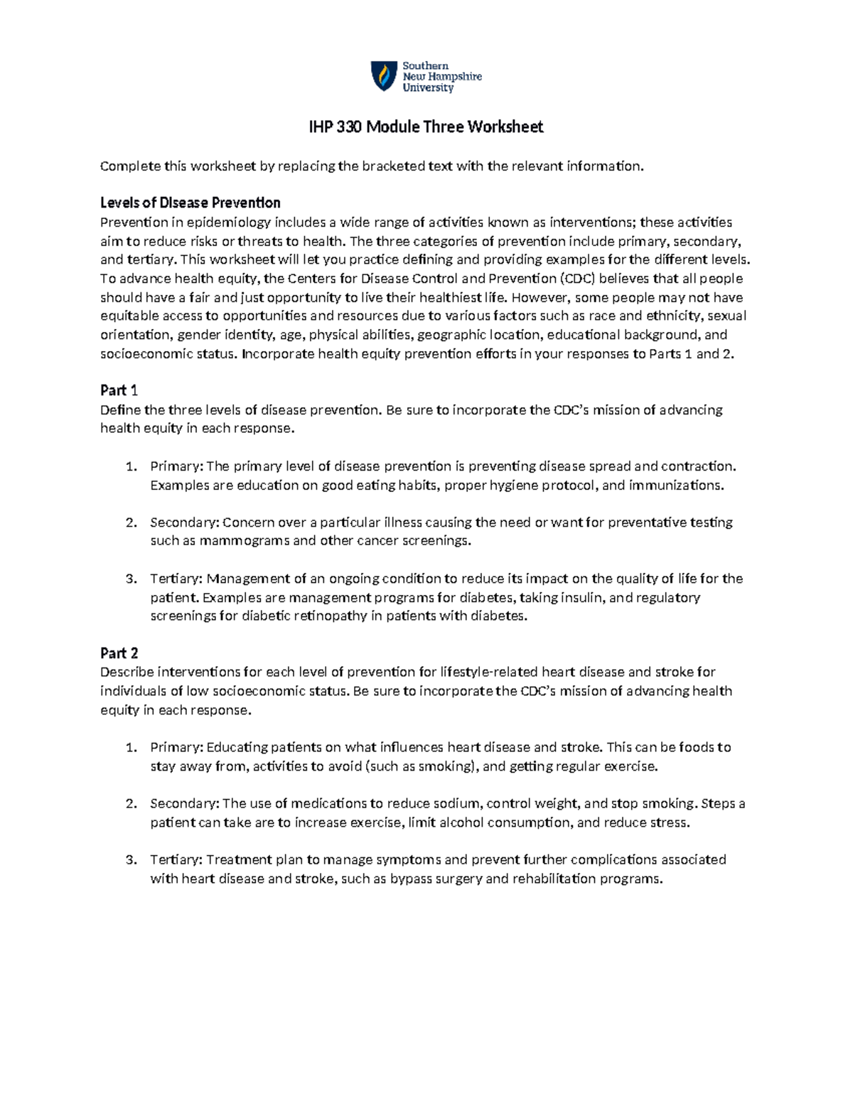 IHP 330 Module Three Worksheet Deanna Kennedy - IHP 330 Module Three ...