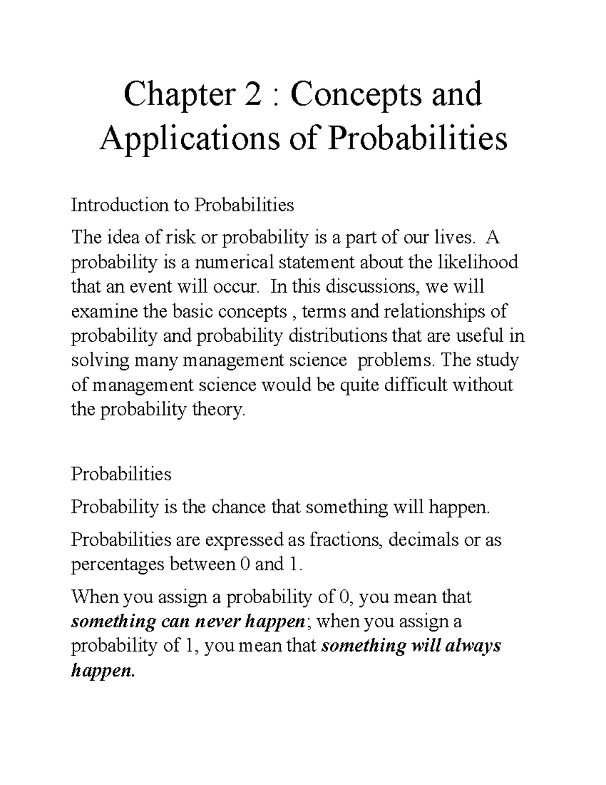 Chapter 2 - Probability Concepts & Applications - Lecture Notes - Studocu