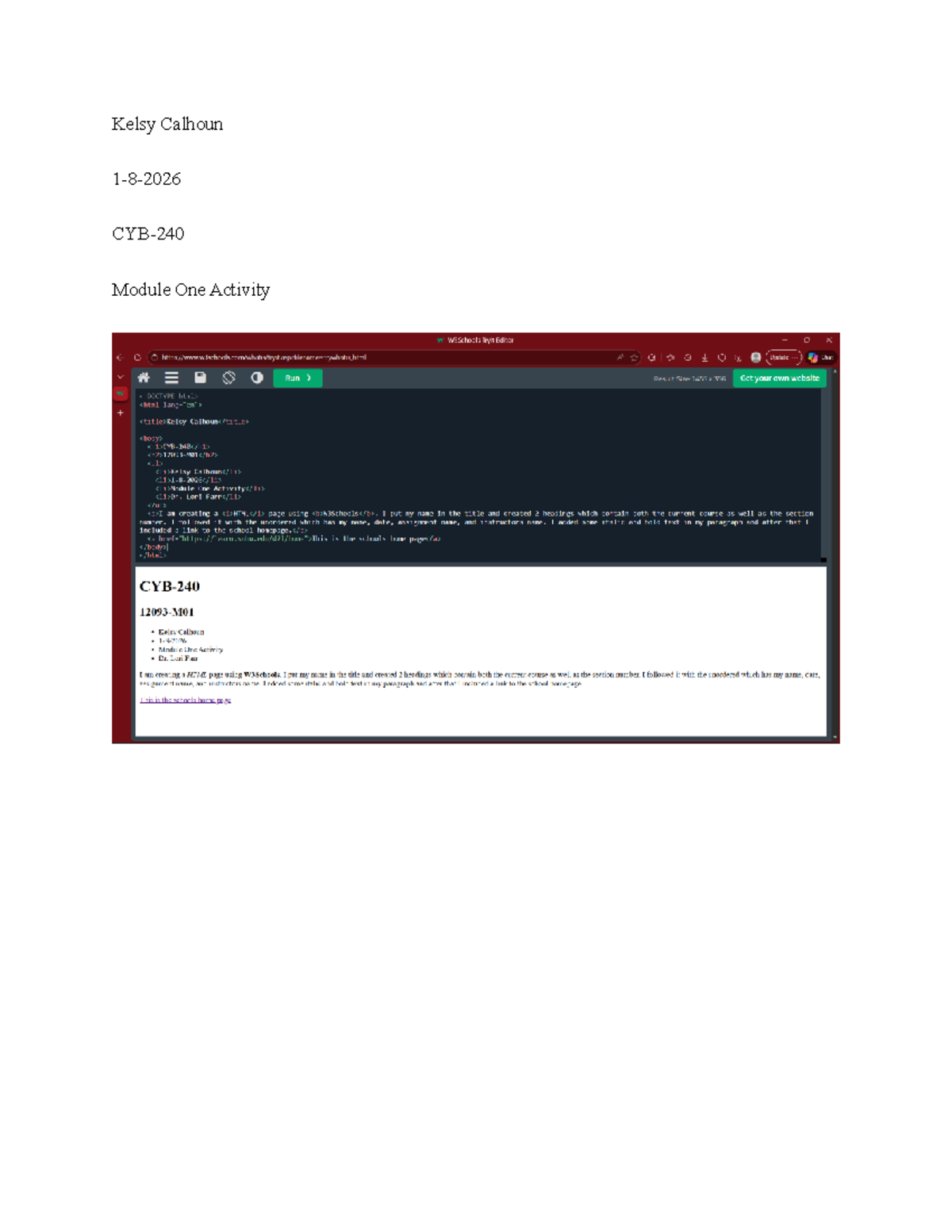 CYB-240 Module One Activity: Creating a Basic HTML Page - Studocu