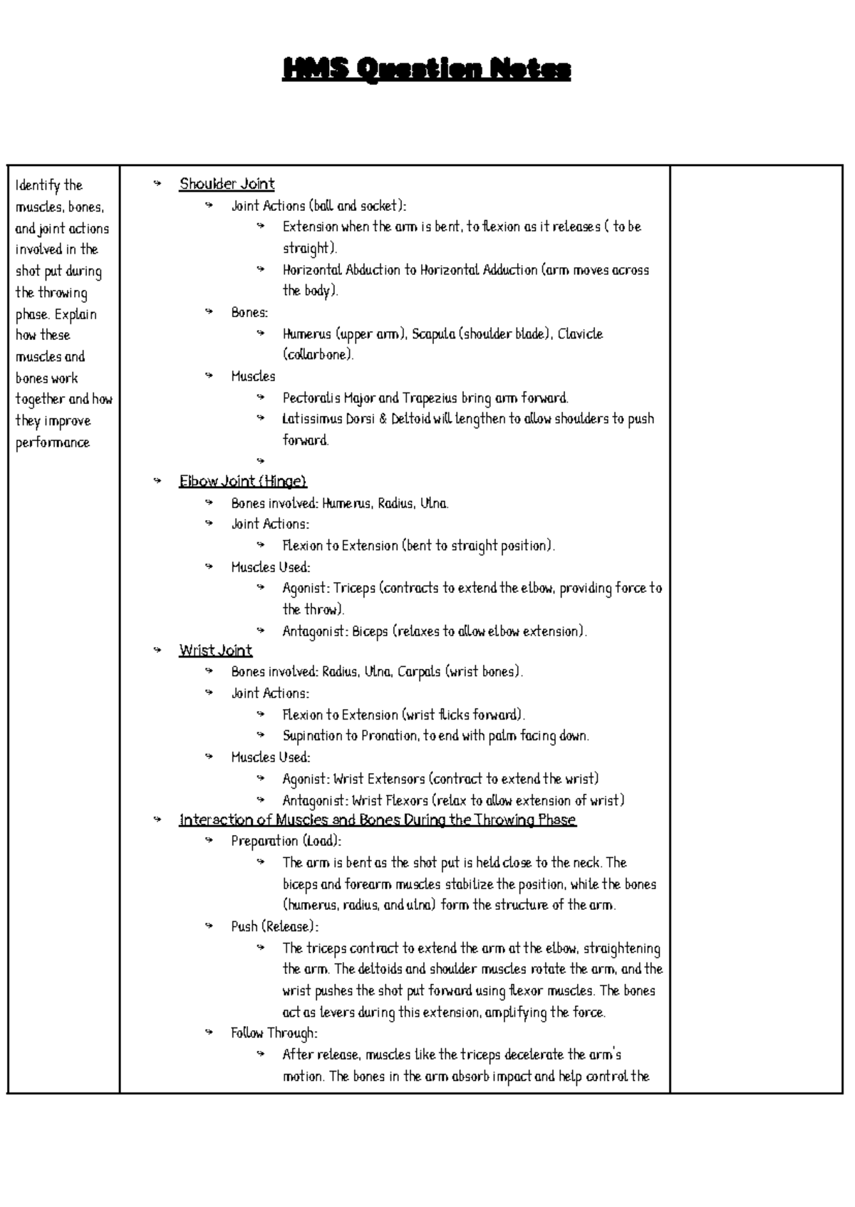 HMS Assessment Question Notes: Muscles, Bones, and Aerobic Performance ...