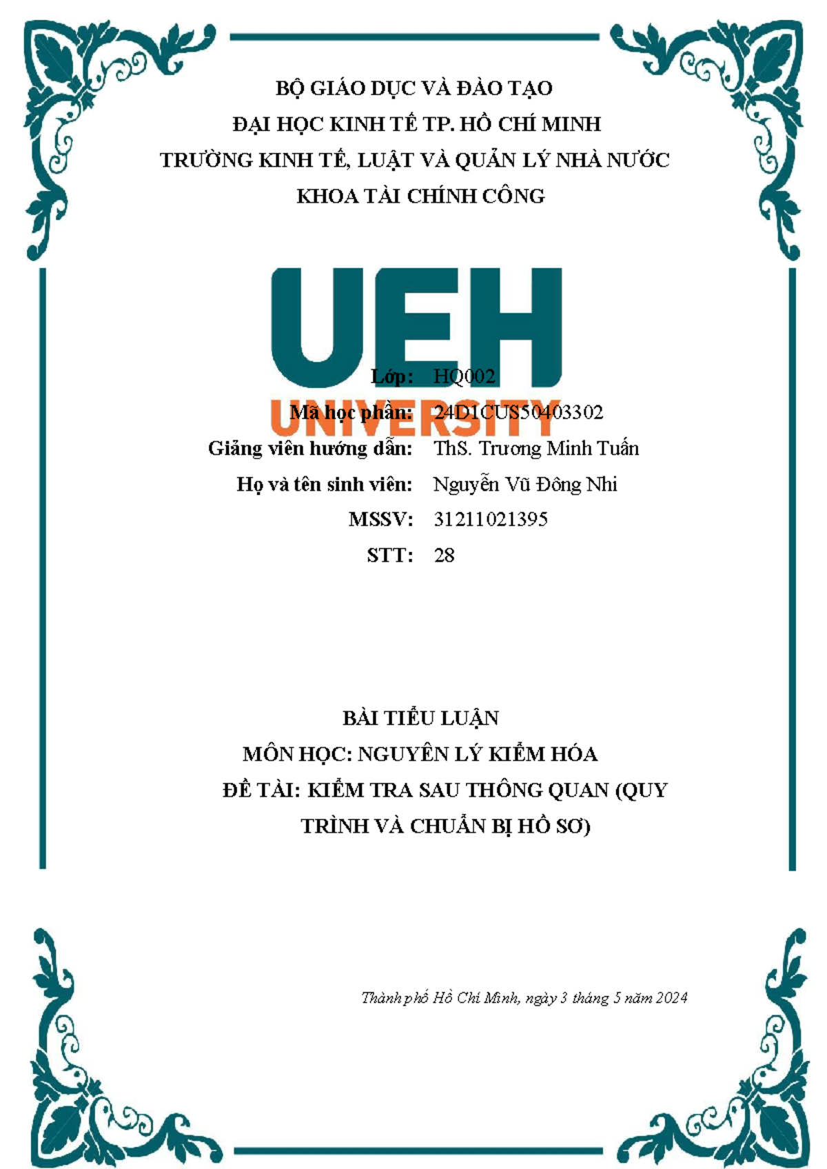 28 - Nguyễn Vũ Đông Nhi - NLKH - BỘ GIÁO DỤC VÀ ĐÀO TẠO ĐẠI HỌC KINH TẾ ...