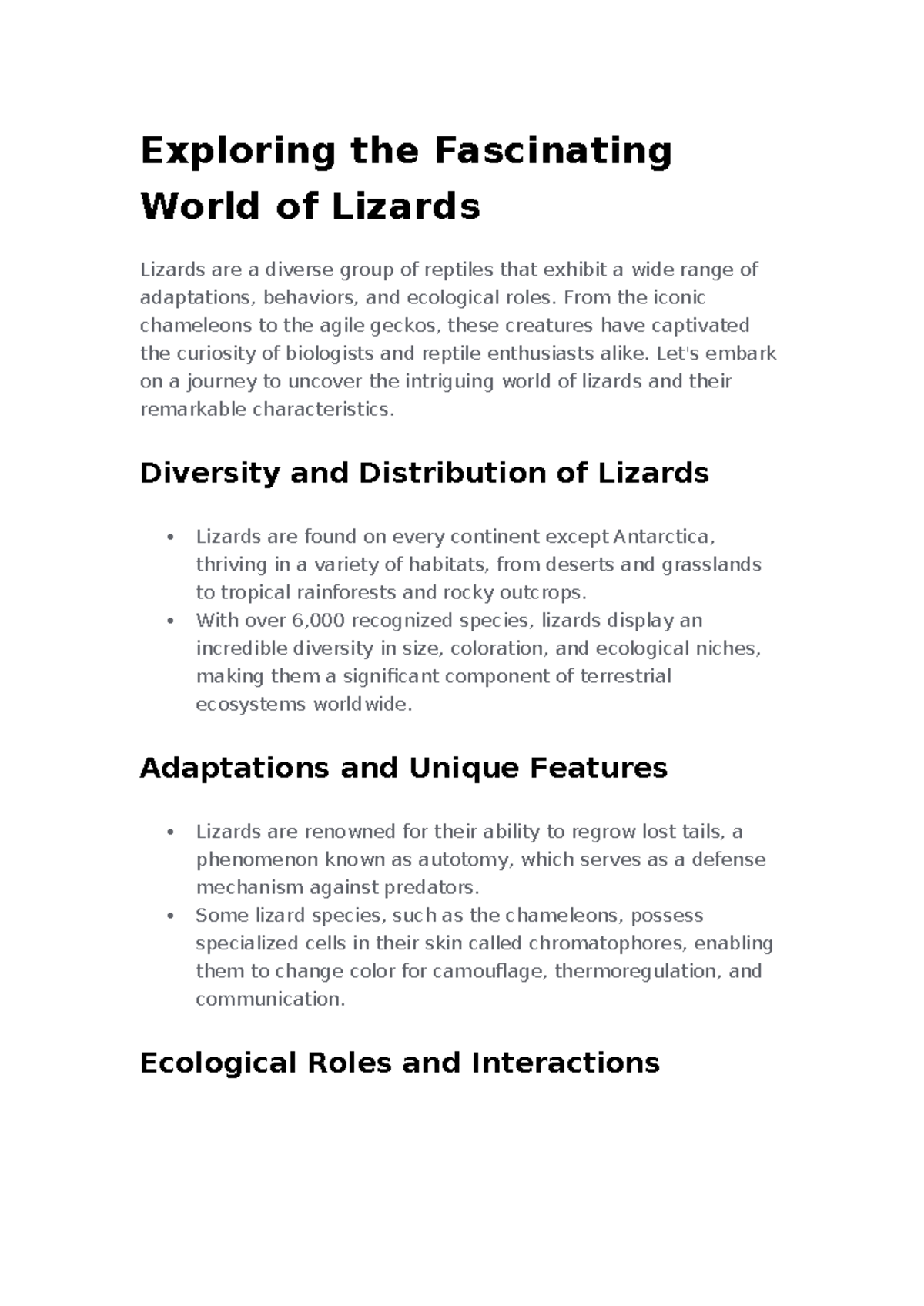 Bio 5: The Intriguing Diversity and Adaptations of Lizards - Studocu
