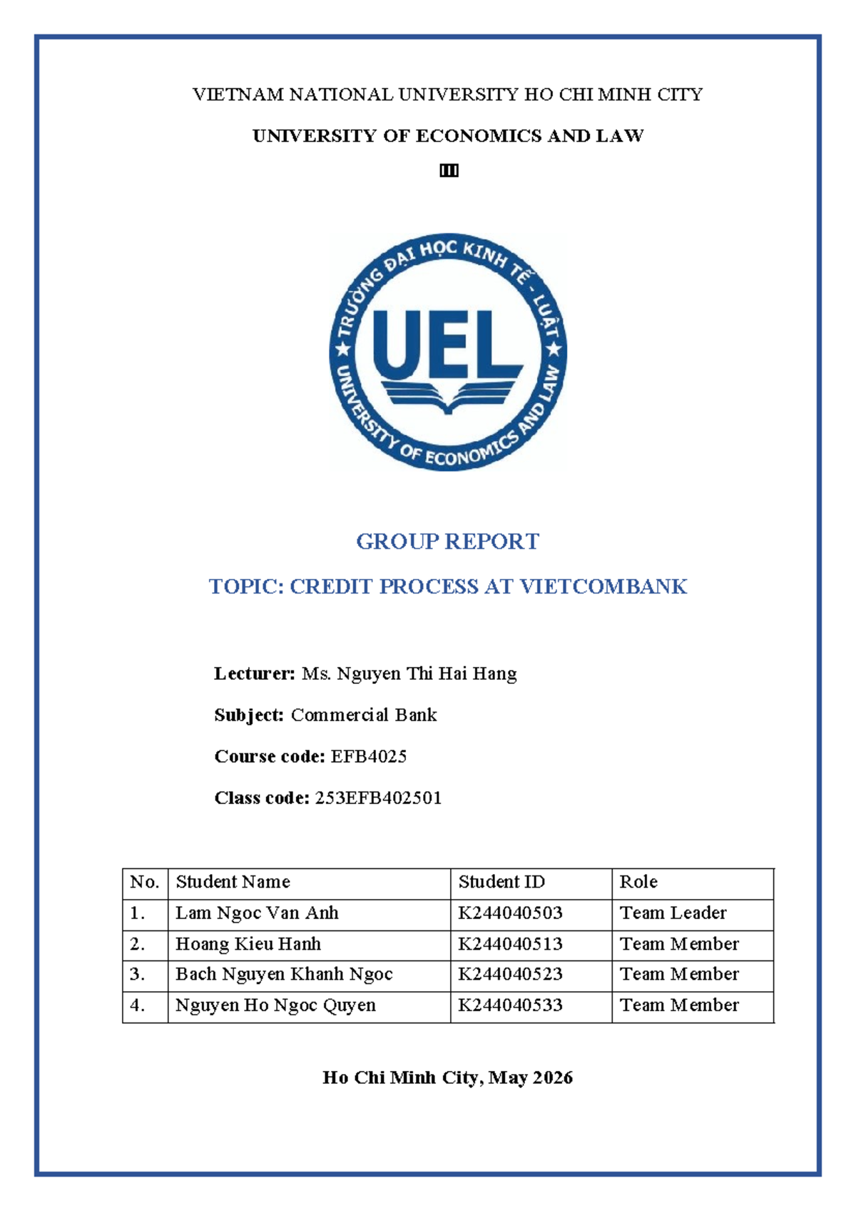 [VCB] Credit Process Analysis at Vietcombank - EFB4025 - Studocu