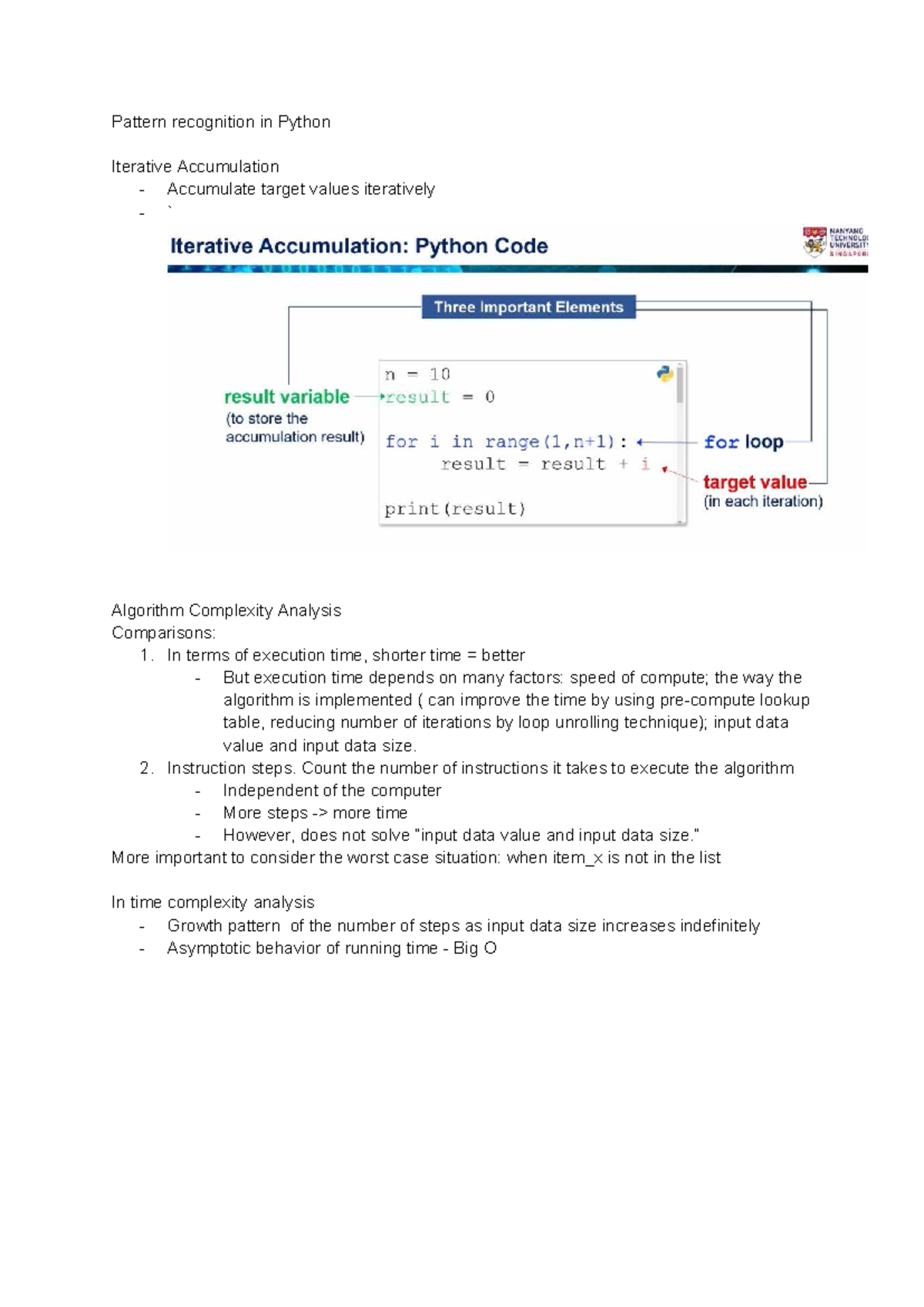 SC1003 - Pattern Recognition: Iterative Accumulation & Complexity ...