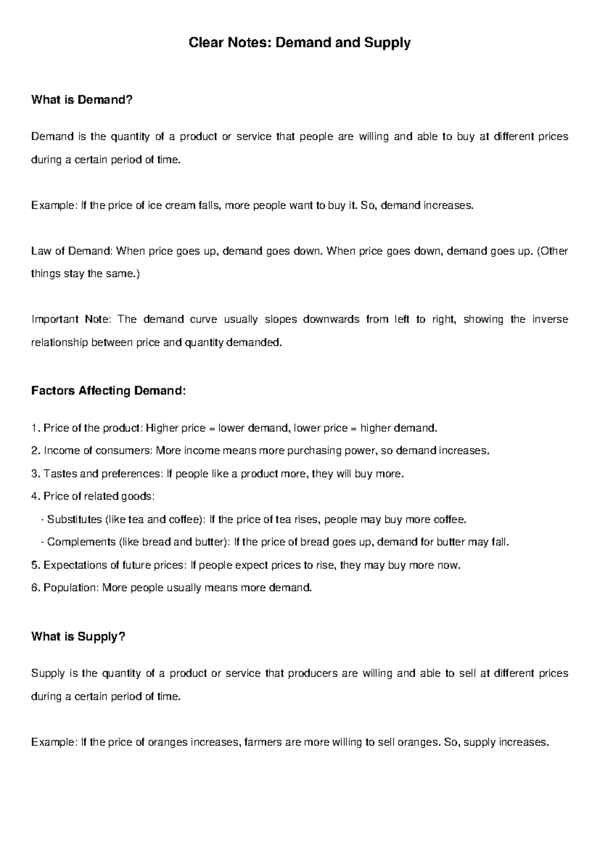 Extended Demand and Supply Notes: Key Concepts Explained - Studocu