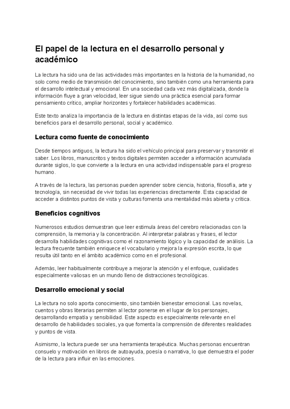 La Importancia de la Lectura en el Desarrollo Personal y Académico ...