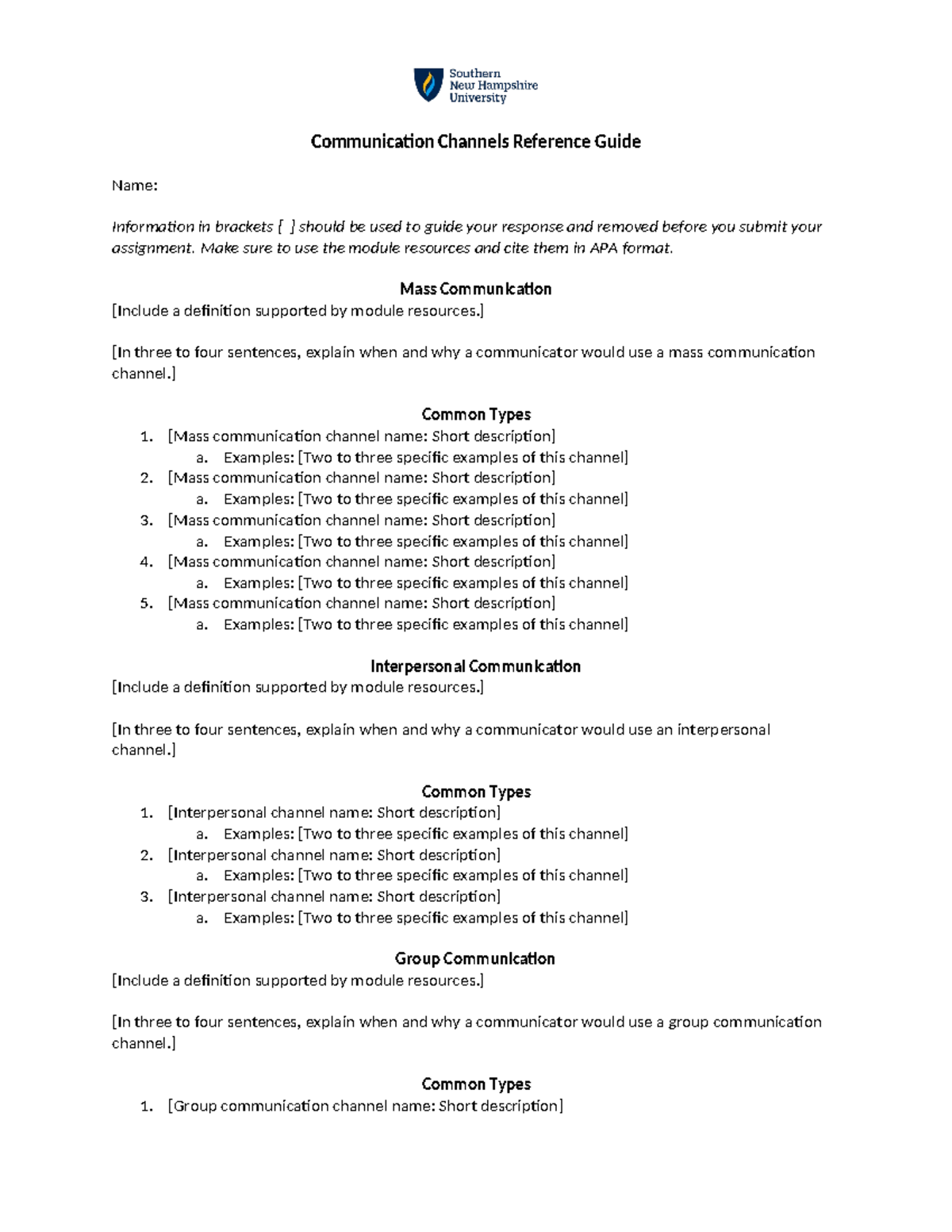 COM 127 Communication Channels Reference Guide Template - Studocu