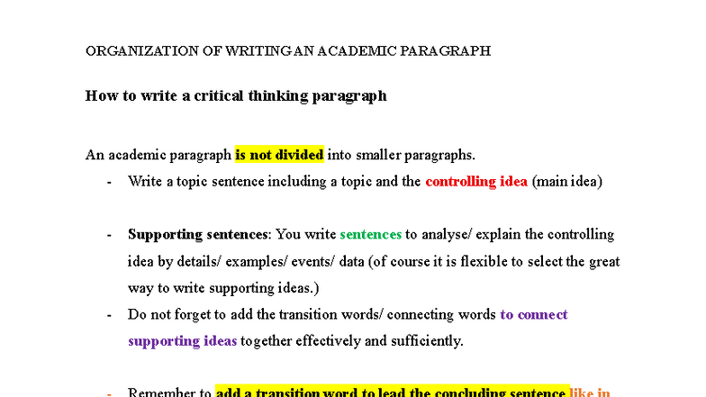 WRITING ACADEMIC PARAGRAPHS: A GUIDE TO CRITICAL THINKING - Studocu