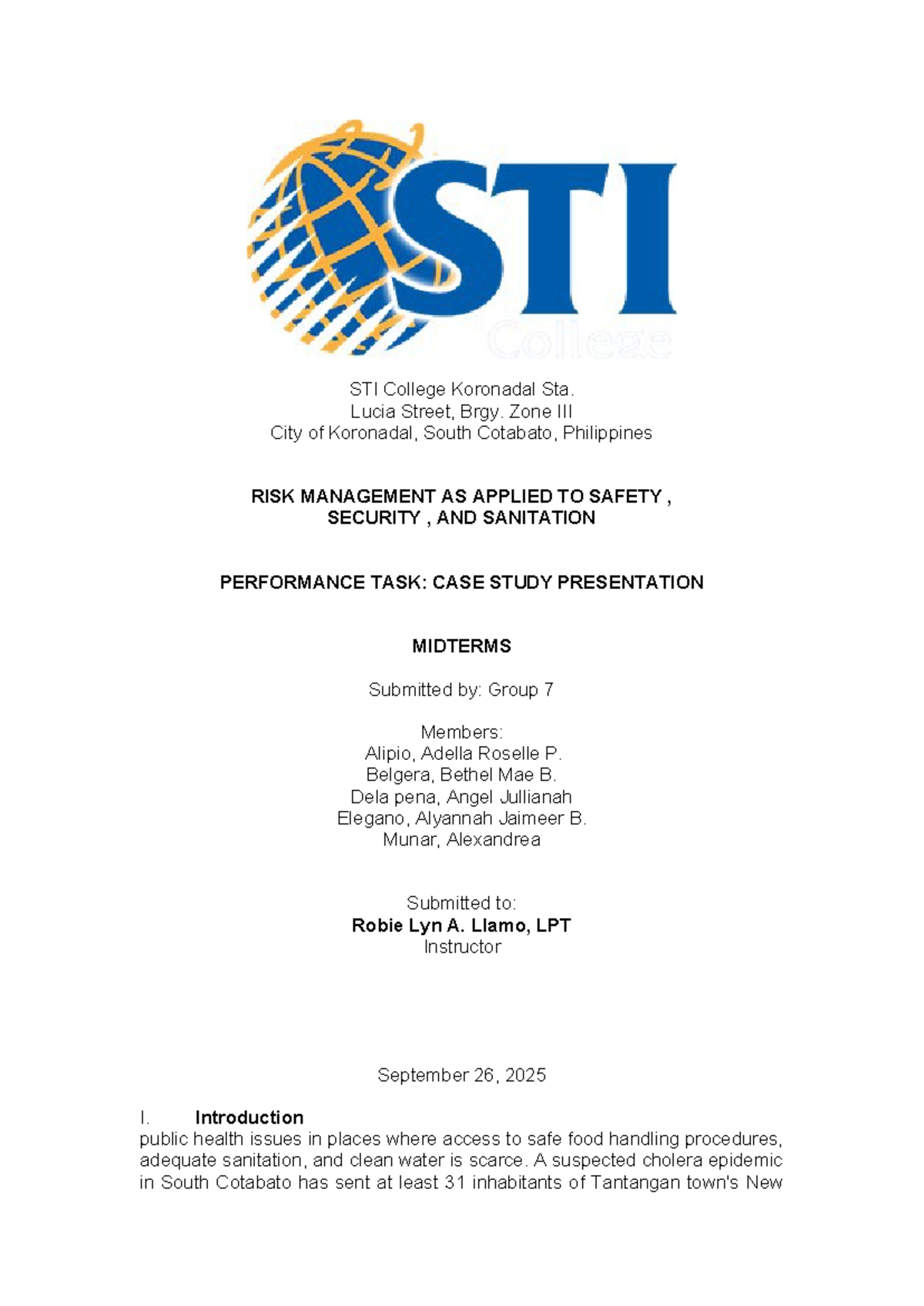BSTM-101B Midterm Case Study: Risk Management in Food Safety - Studocu
