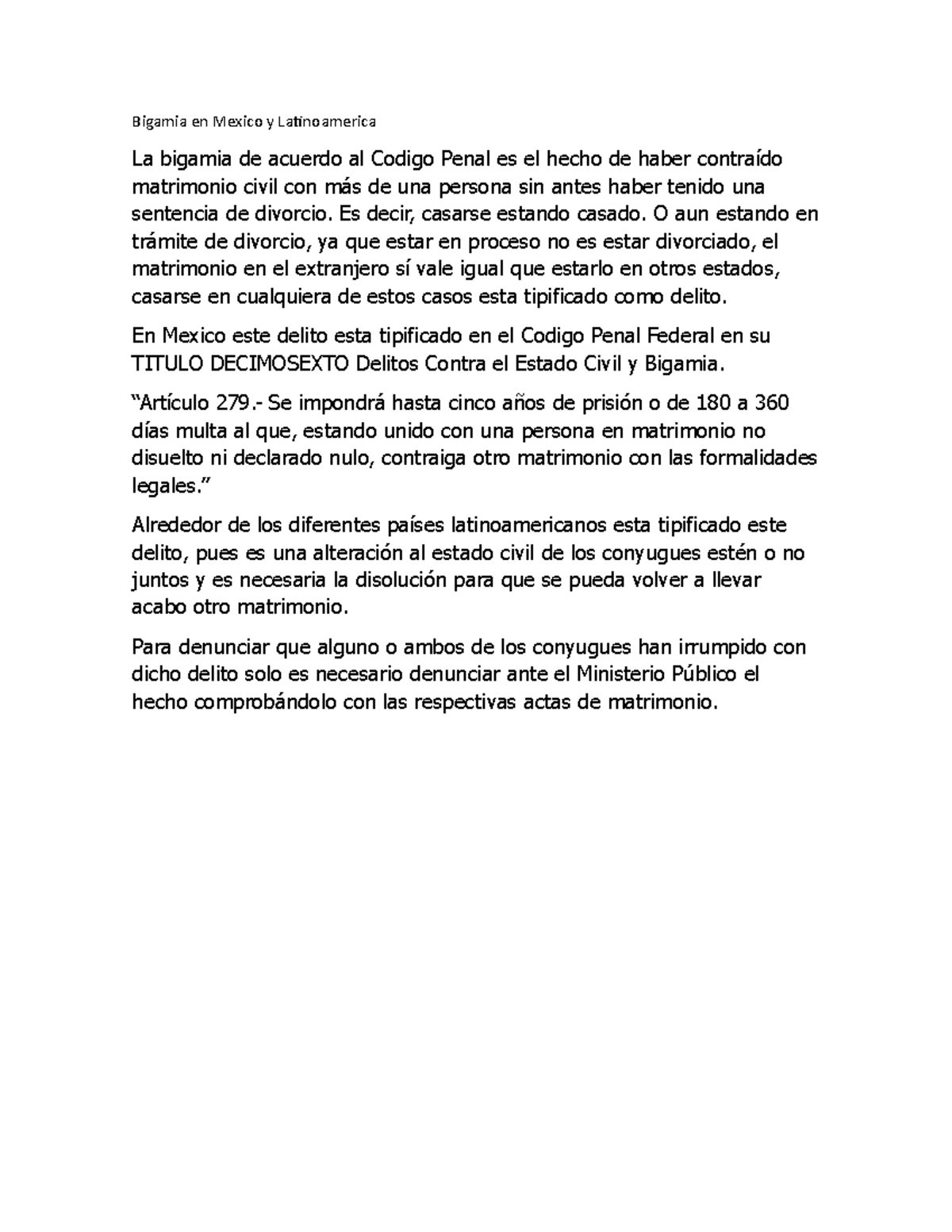 Bigamia en México y Latinoamérica: Aspectos Legales y Penalidades - Studocu