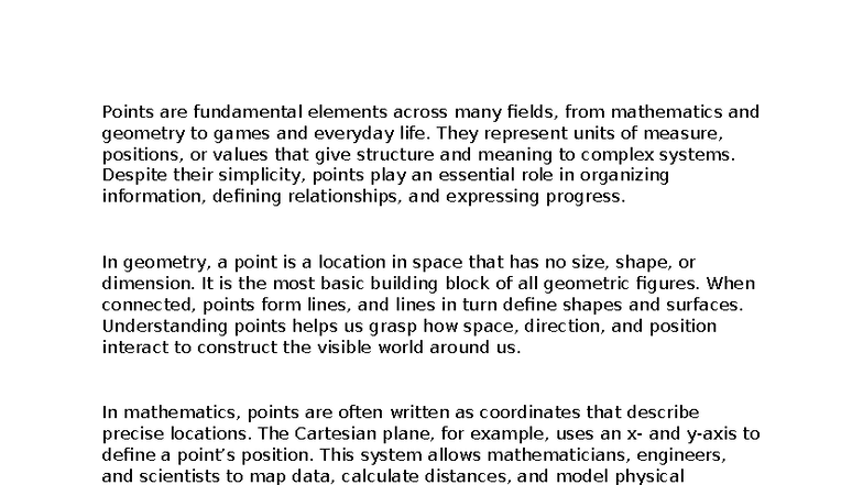 Points - Essential Notes on Their Role in Math & Life - Studocu
