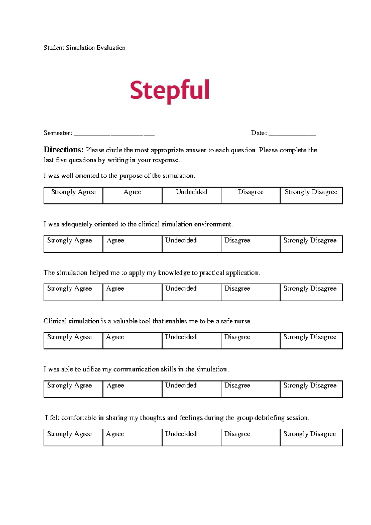 NUR 101: Stepful Simulation Evaluation Feedback Form - Studocu