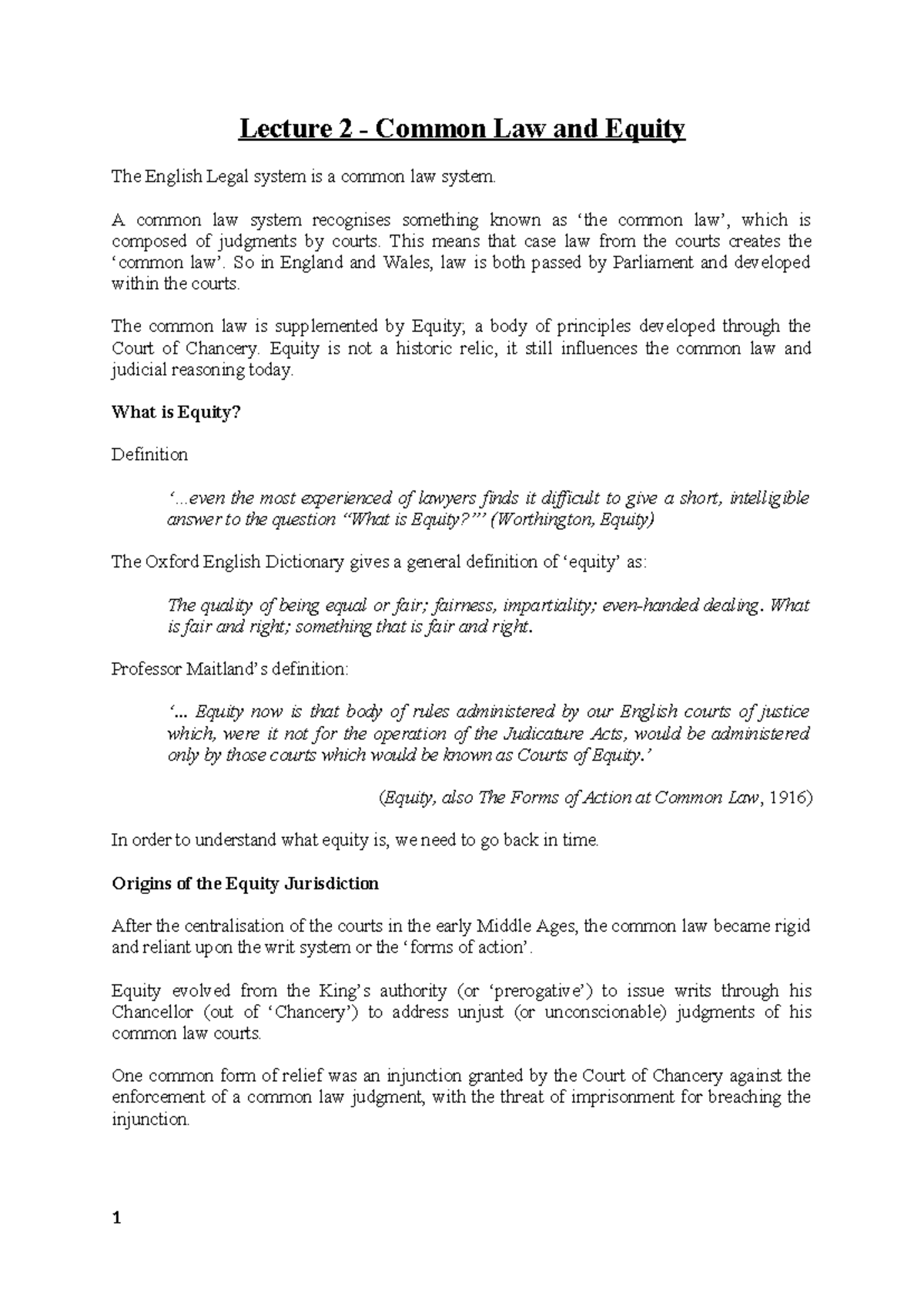 Lyon Lecture 2 – Understanding Common Law & Equity Principles 2021 ...