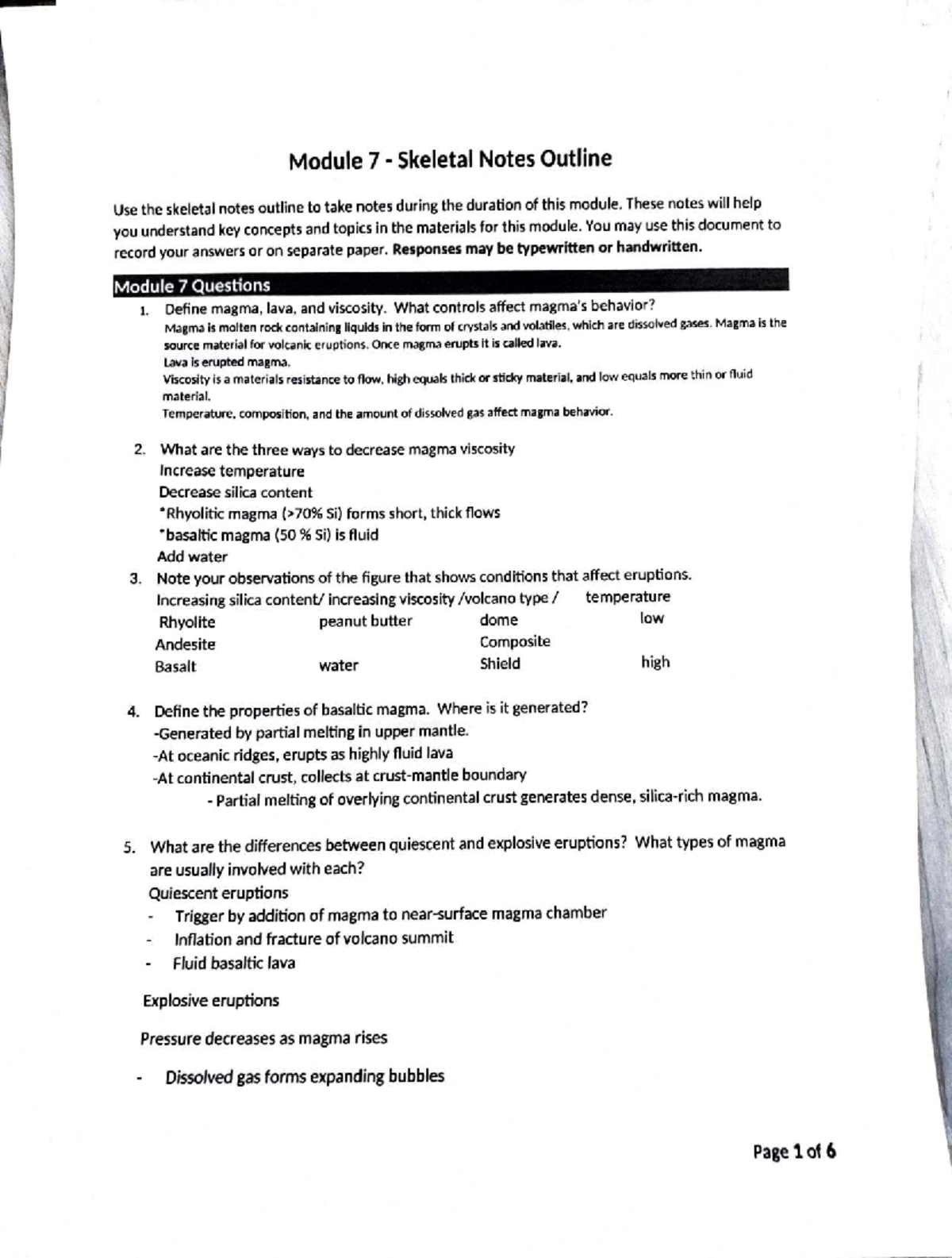 Module 7 Lecture Notes: Understanding Magma and Volcanic Eruptions ...